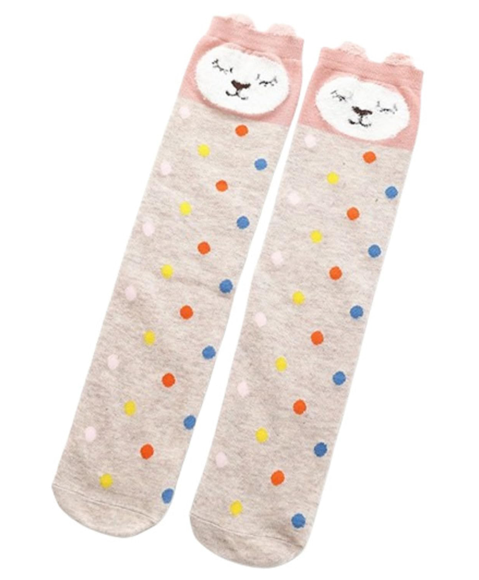MOMISY 1 Pair of Baby Spring Winter And Autumn Combed Cotton Long Tube Knee-High Socks Suitable Age of 3 to 12 Years (PolkaBear, 3-12Y)-image-6