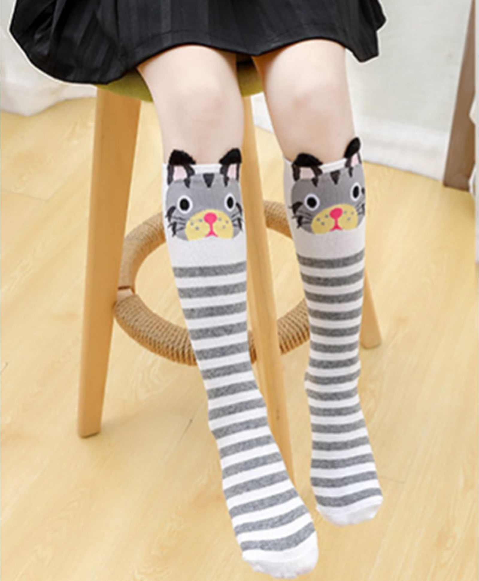 MOMISY 1 Pair of Baby Spring Winter And Autumn Combed Cotton Long Tube Knee-High Socks Suitable Age of 3 to 12 Years (StripeTiger, 3-12Y)-picture-25