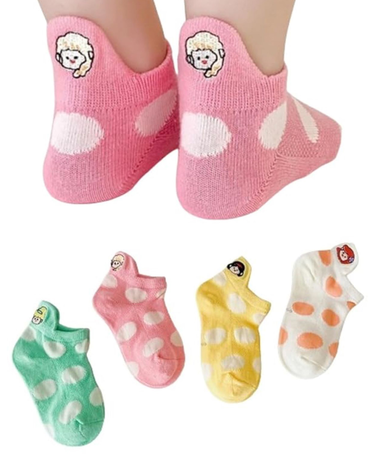MOMISY 4 Pairs Girl Boys Tube Socks Toddlers Infant Solid Color Boat Spring and Autumn Socks Stretch Baby kids Sock (Polka Girl, 1-3Y)-image-11
