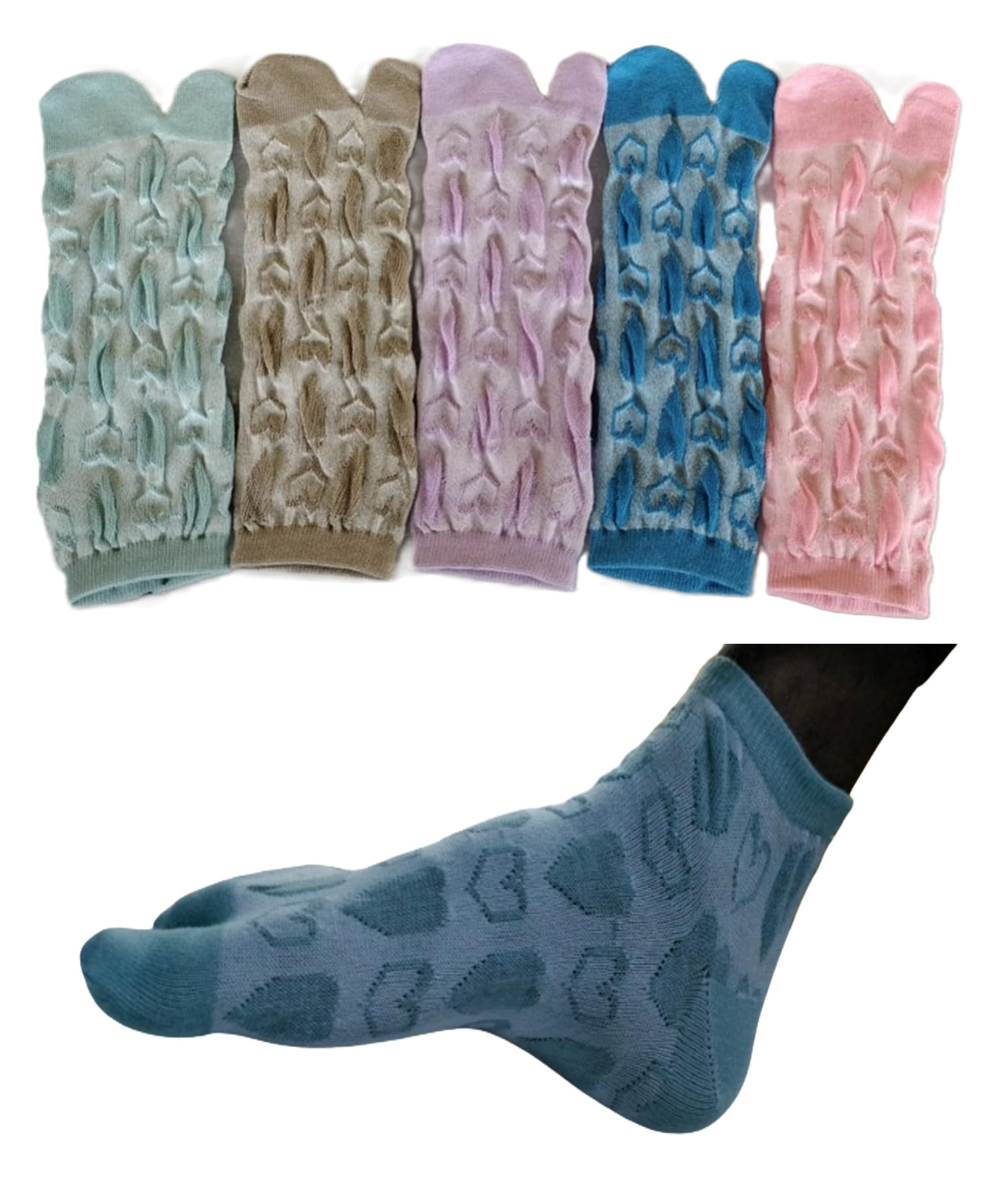 MOMISY Girl's Cotton Blend Floral Design Thumb Toe Ankle Socks-Multicolor-Free Size-Pack of 5 (Heart)-image-5