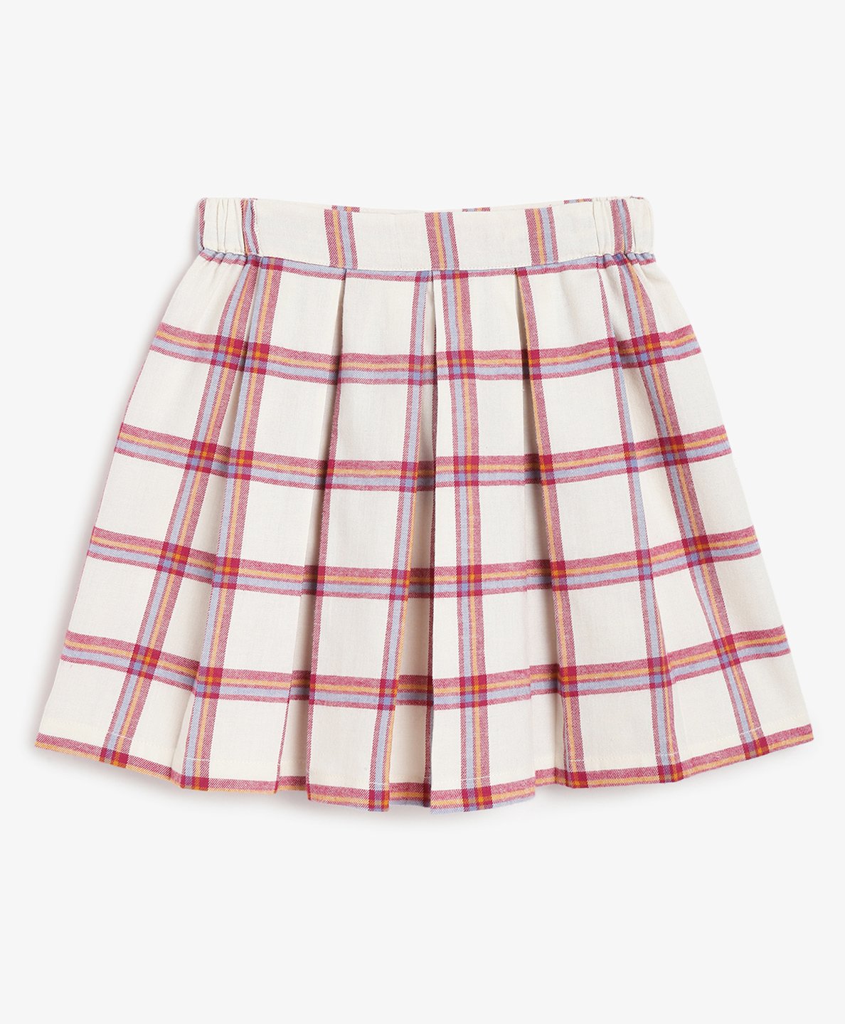Campana 100% Cotton Checked Box Pleated Skirt - Off White & Red-picture-16