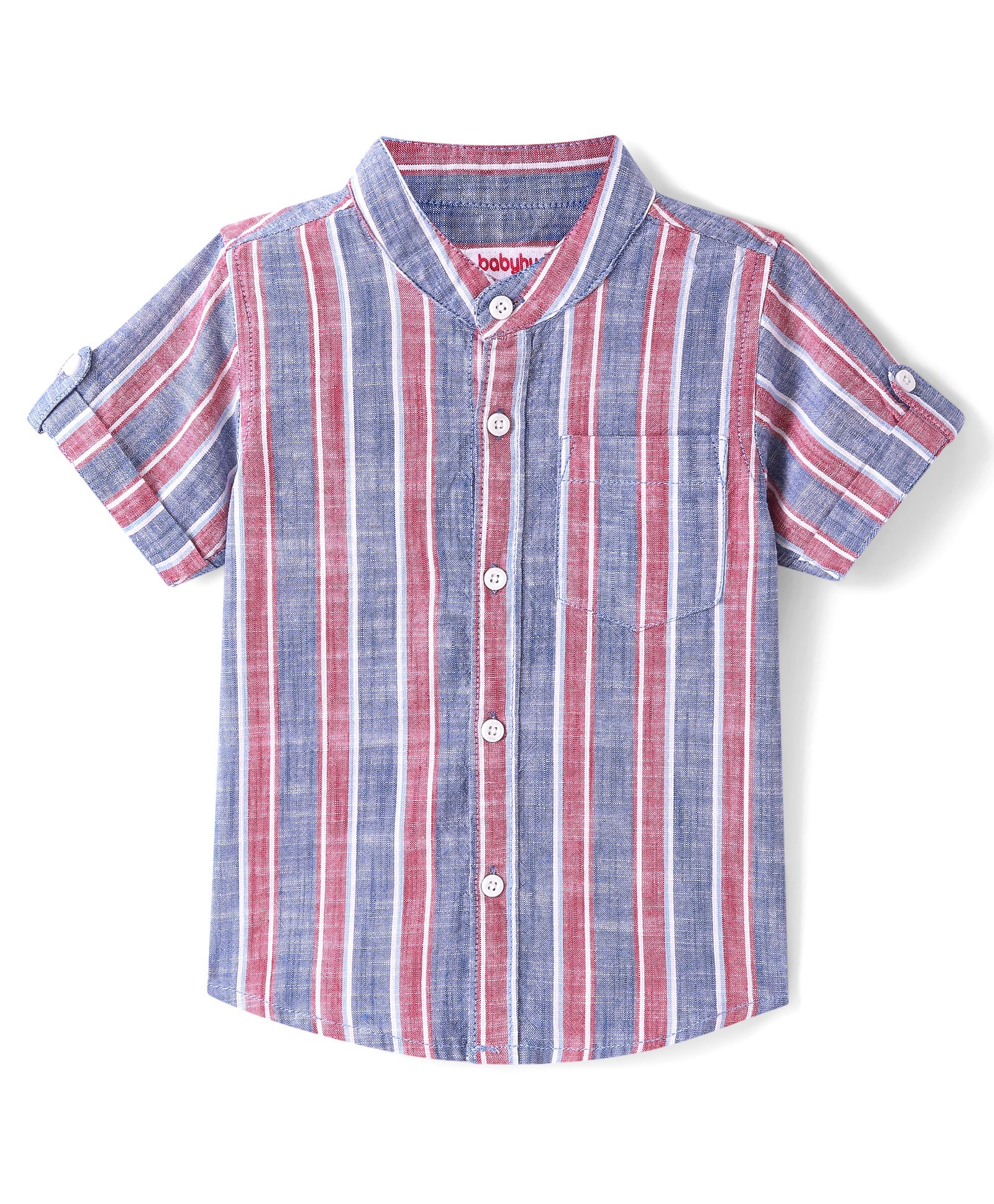 Babyhug Cotton Half Sleeve Mandarin Collar Striped Shirt - Multicolor-picture-19