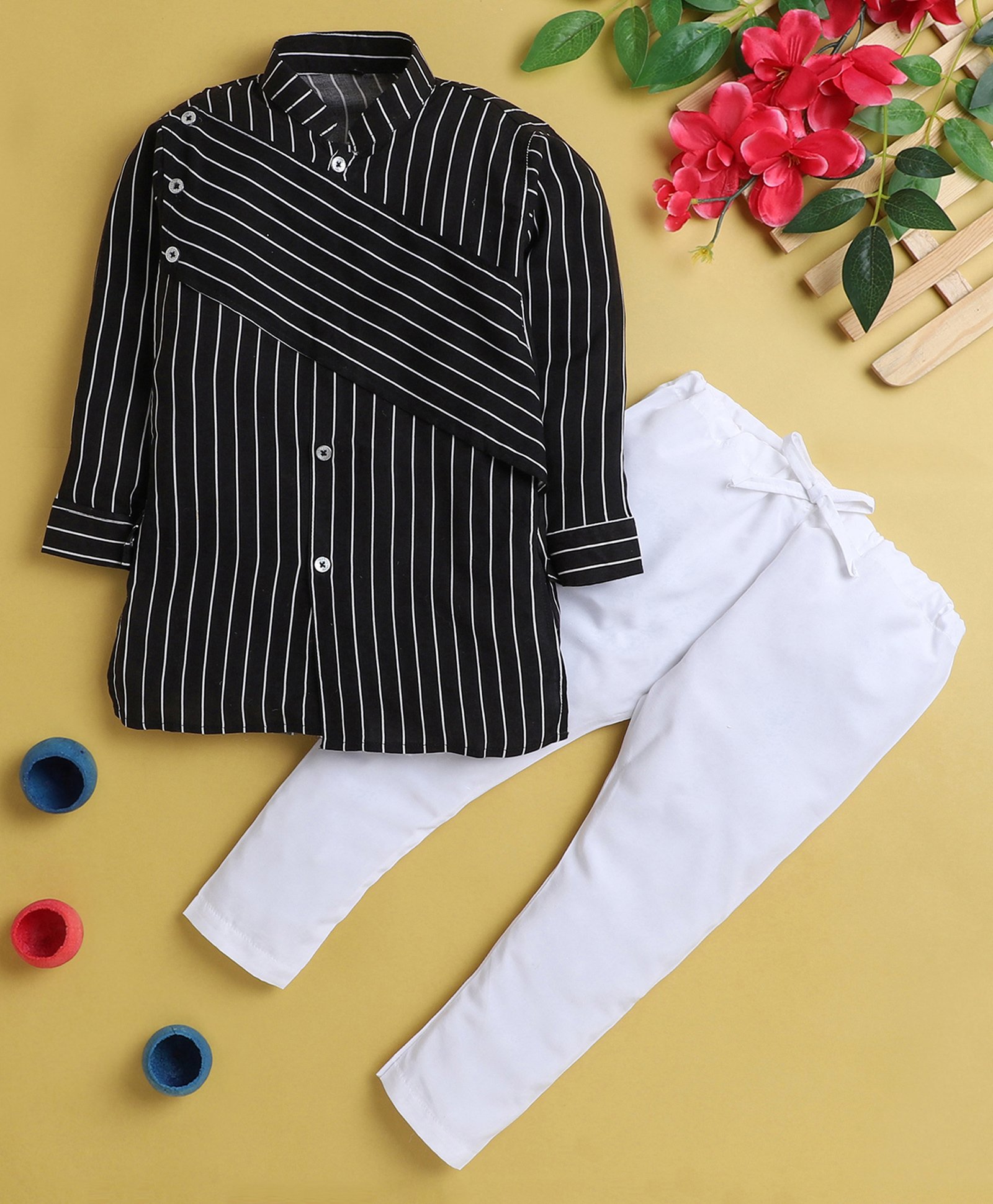 Jeet Ethnics Full Sleeves Striped Kurta & Pyjama Set - Black-picture-19