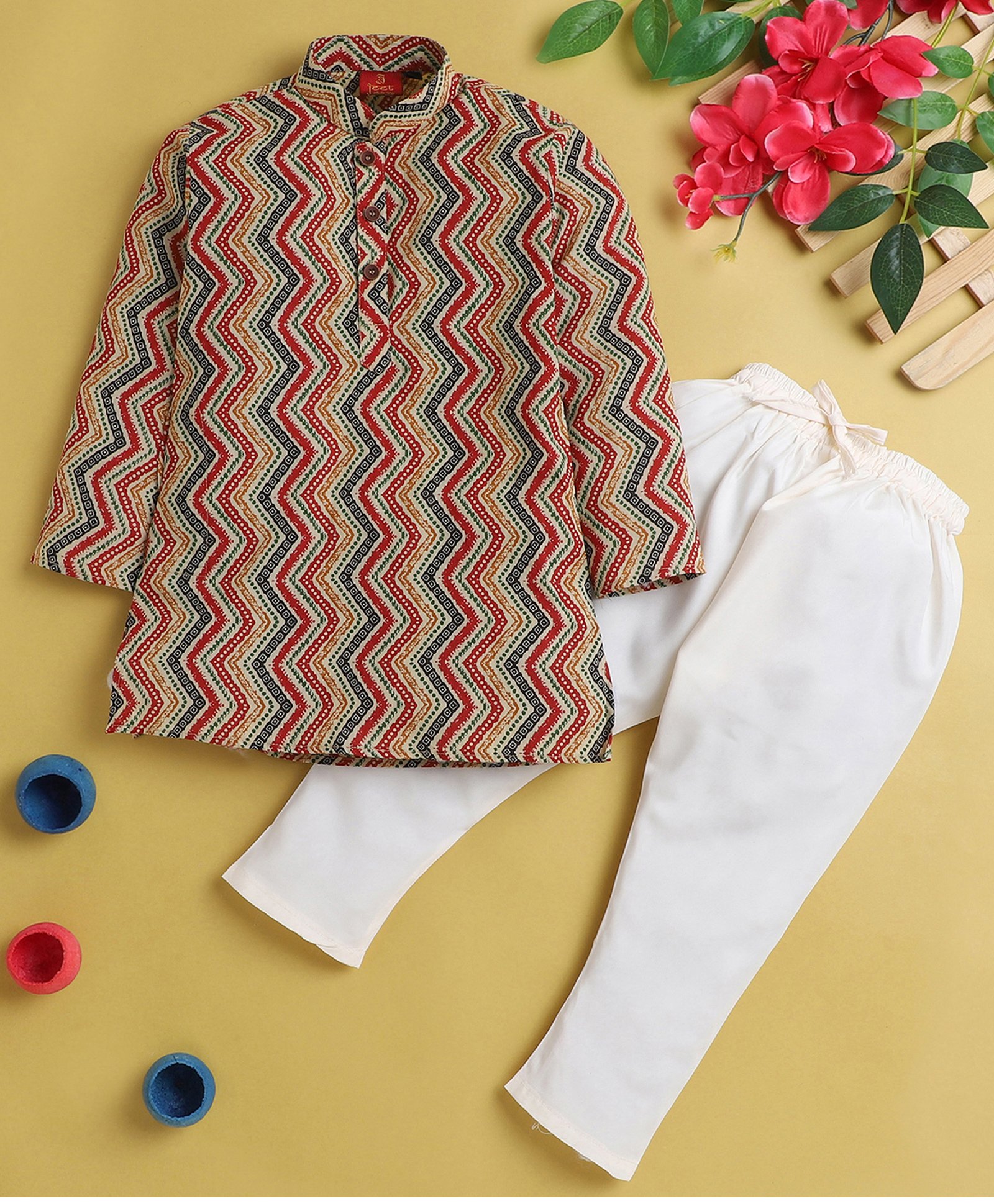Jeet Ethnics Full Sleeves Abstract Printed Kurta & Pyjama Set - Multi Colour-image-13