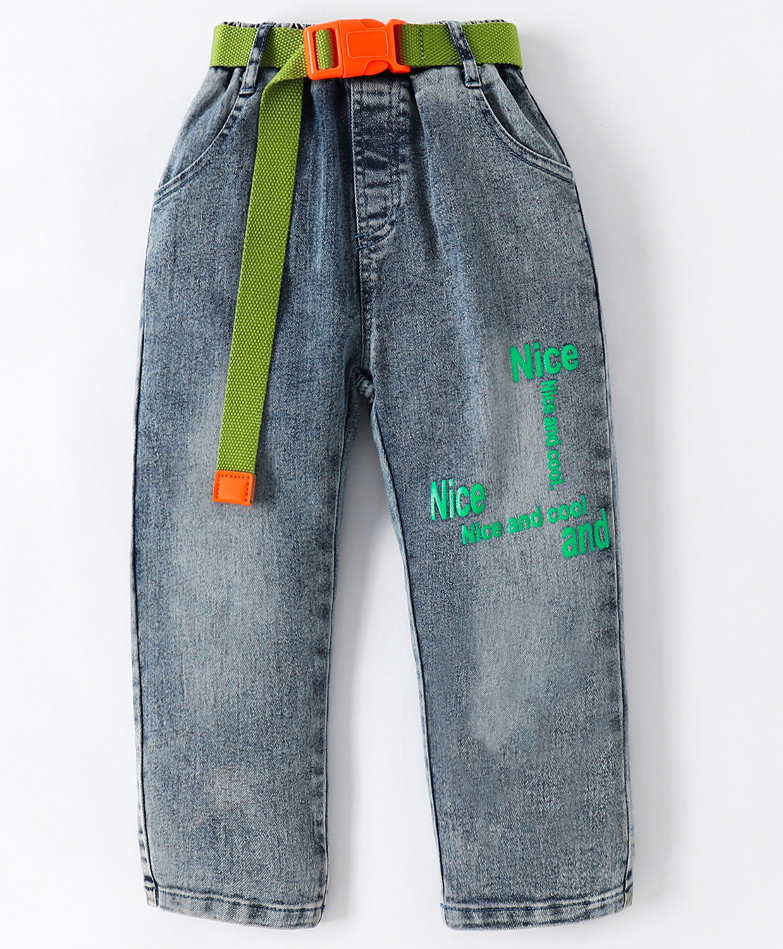 Kookie Kids Full Length Text Printed & Belt Detailing Jeans - Blue-picture-18