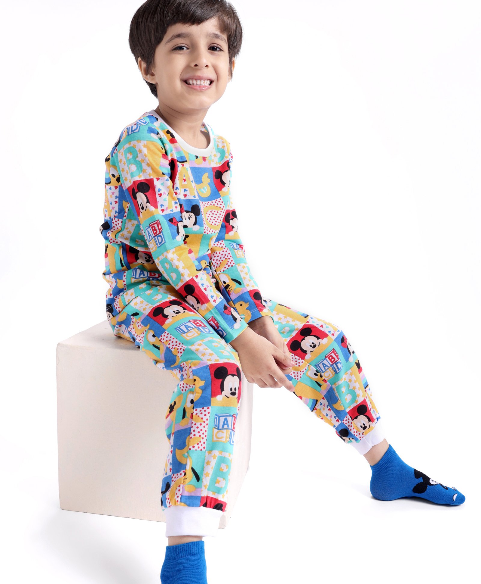 Babyhug Disney Single Jersey Knit Full Sleeves Mickey Mouse Family Printed Night Suit - Multicolour-image-26