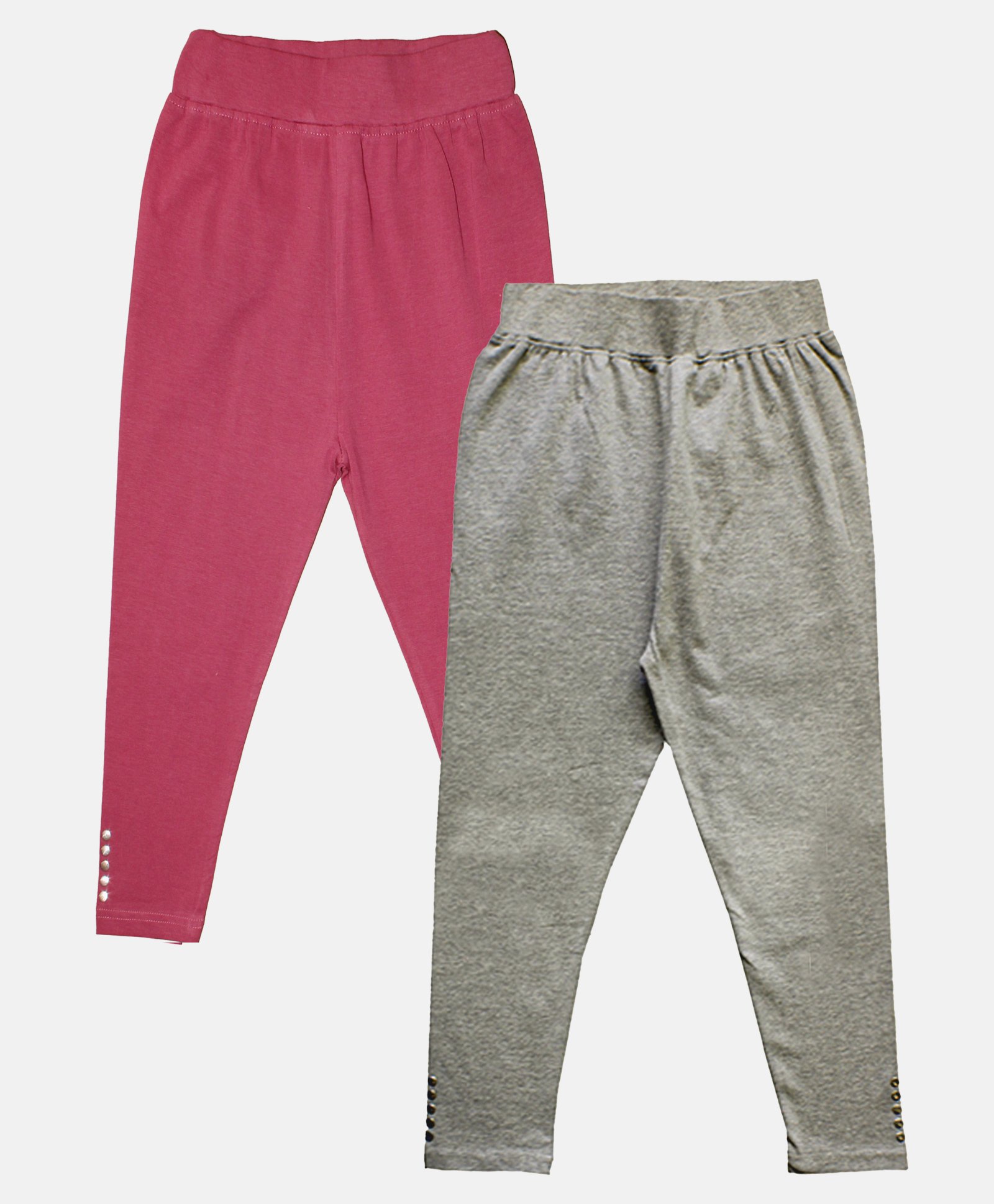Kiddopanti Pack Of 2 Solid Capri Leggings -  Burgundy & Grey Melange-image-30