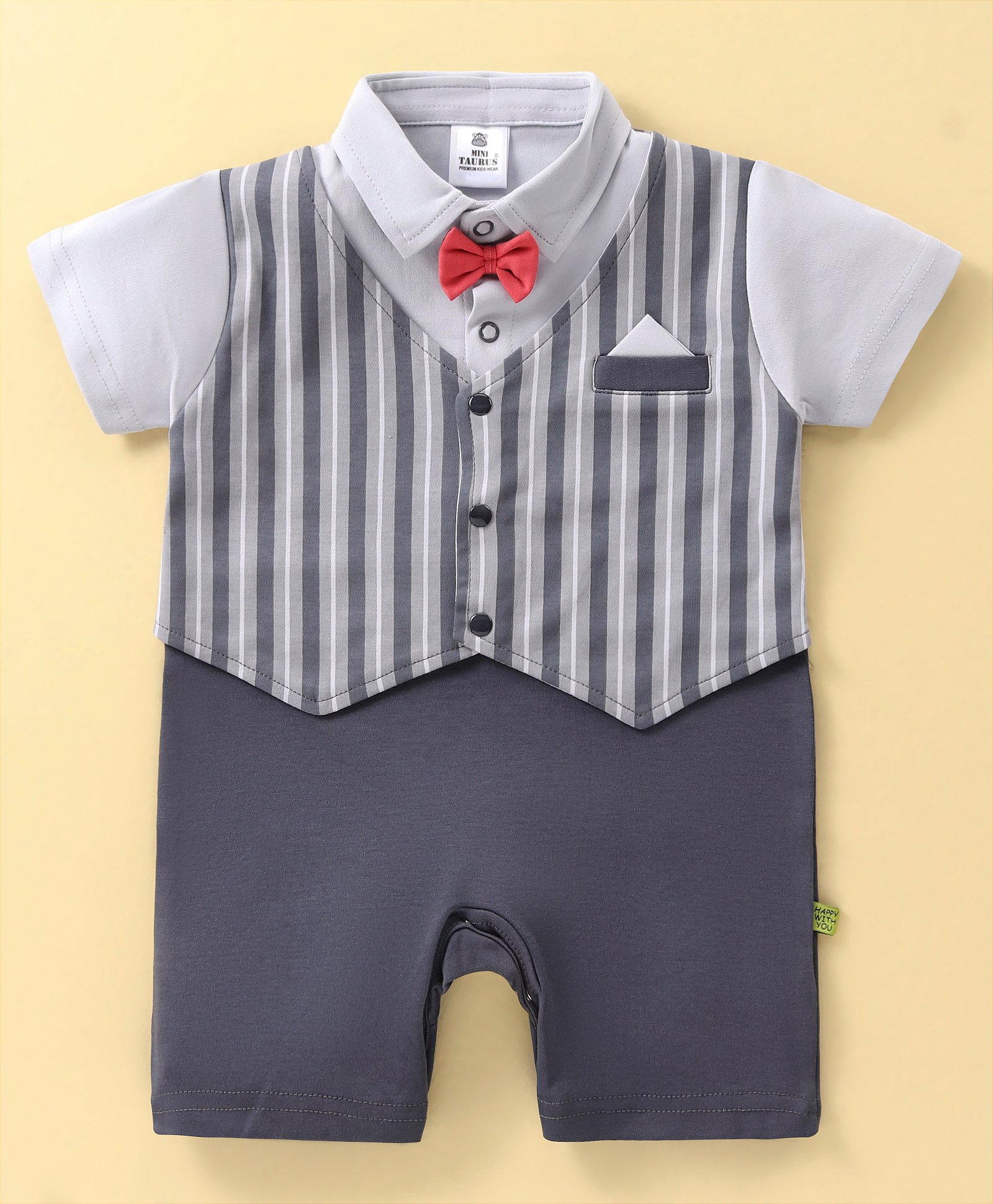 Mini Taurus Cotton Half Sleeves Striped Romper - Grey-image-29