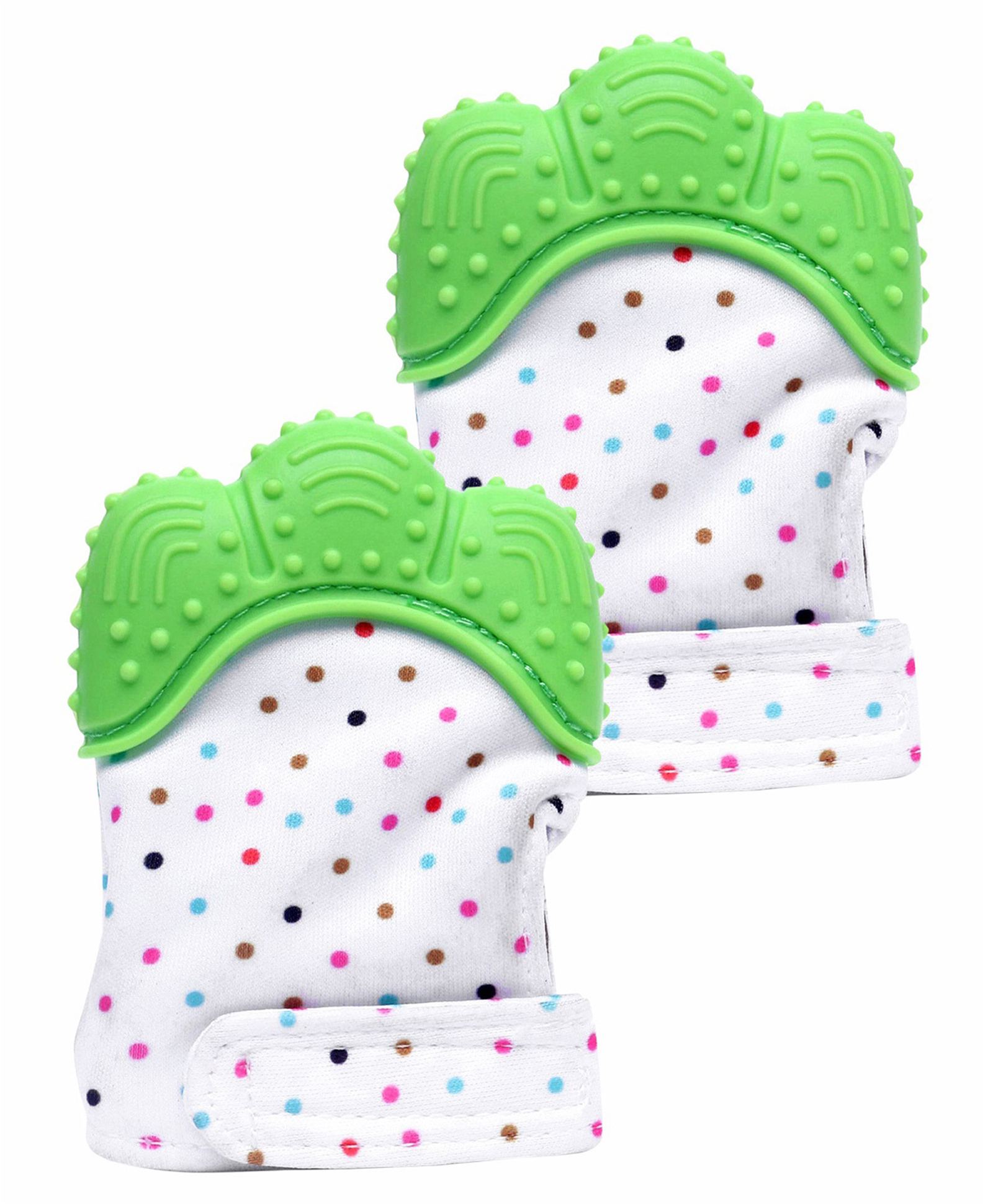 Fantasy India Silicone Teether Mitten Glove Polka Dot Print - Green pack of 2-image-47