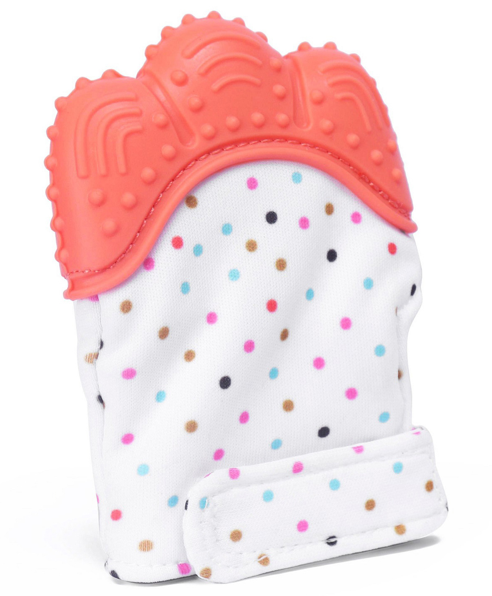 Fantasy India Silicone Teether Mitten Glove Polka Dot Print - Orange-image-32