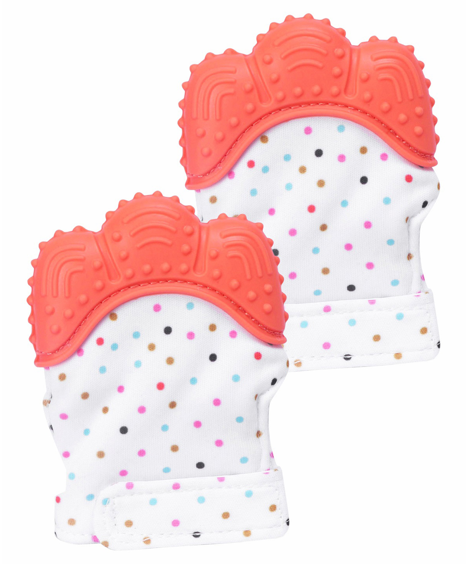 Fantasy India Silicone Teether Mitten Glove Polka Dot Print - Orange pack of 2-image-31