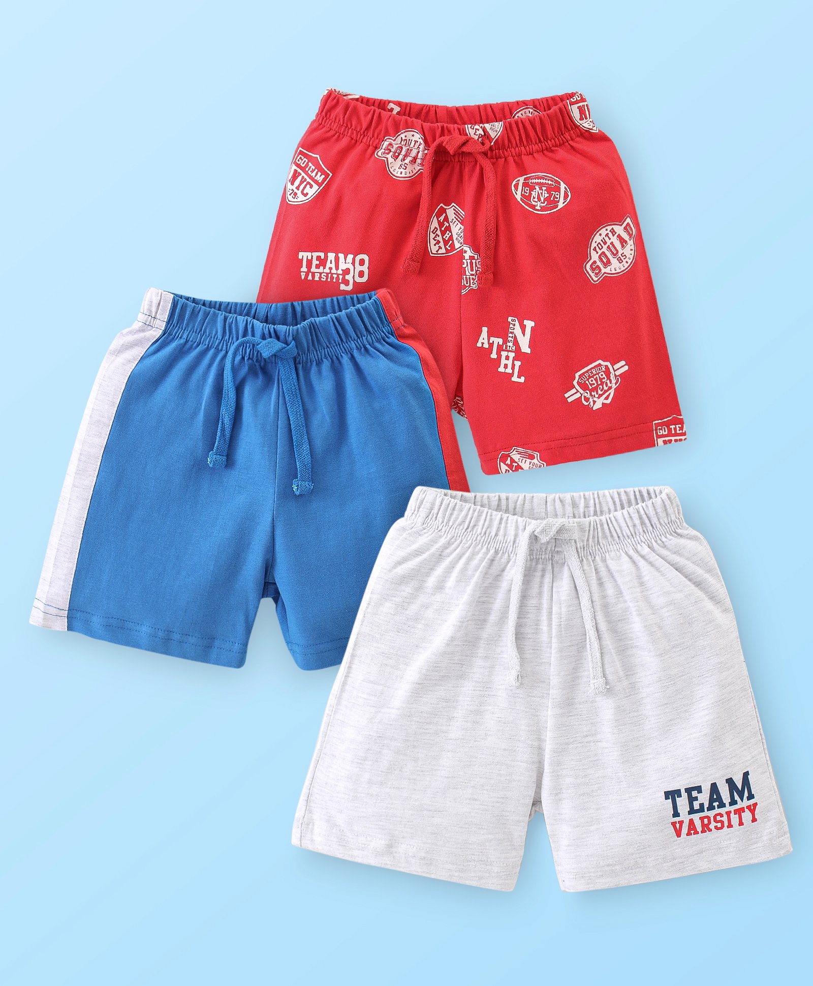Babyhug Cotton Knit Shorts Text Print Pack of 3 - Multicolour-image-49