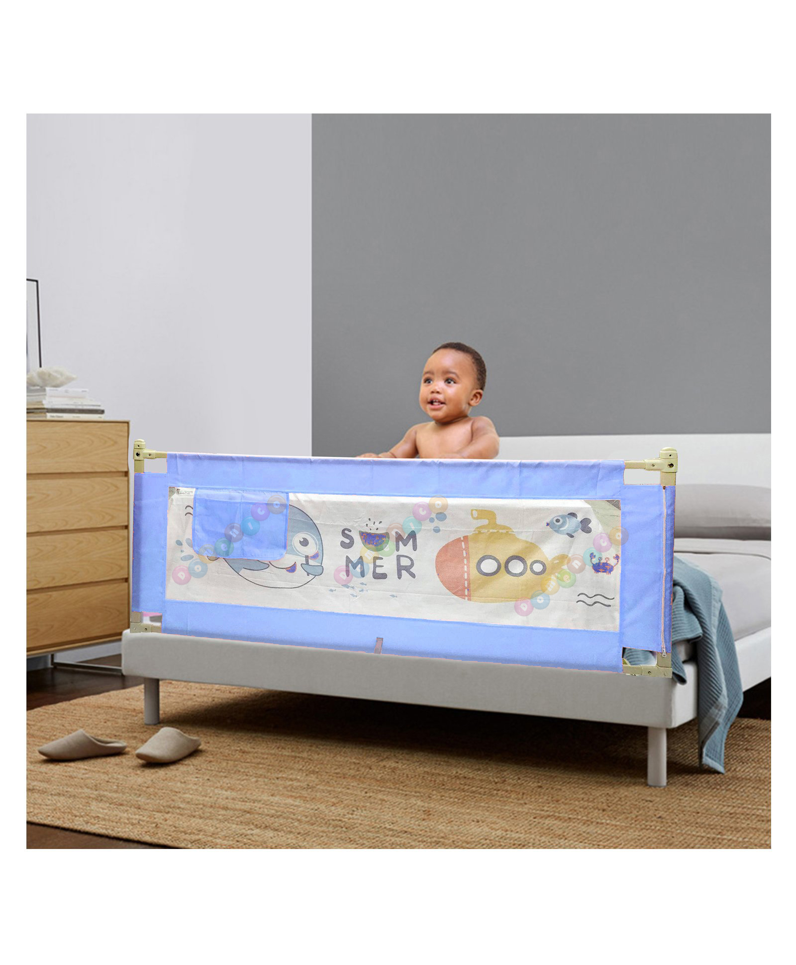 Fantasy India Bed Rail Guard for Baby Fit-All, Adjustable/ Portable, One-Hand Operate, Up & Down Falling Protector Bed Rails for Kids, 5FT, Pink(Random Prints), Pack of 1-image-8