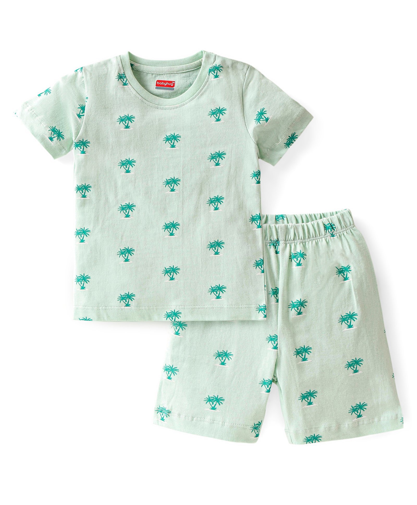 Babyhug Single Jersey Cotton Knit Half Sleeves Tree Printed Night Suit - Sea Green-picture-25