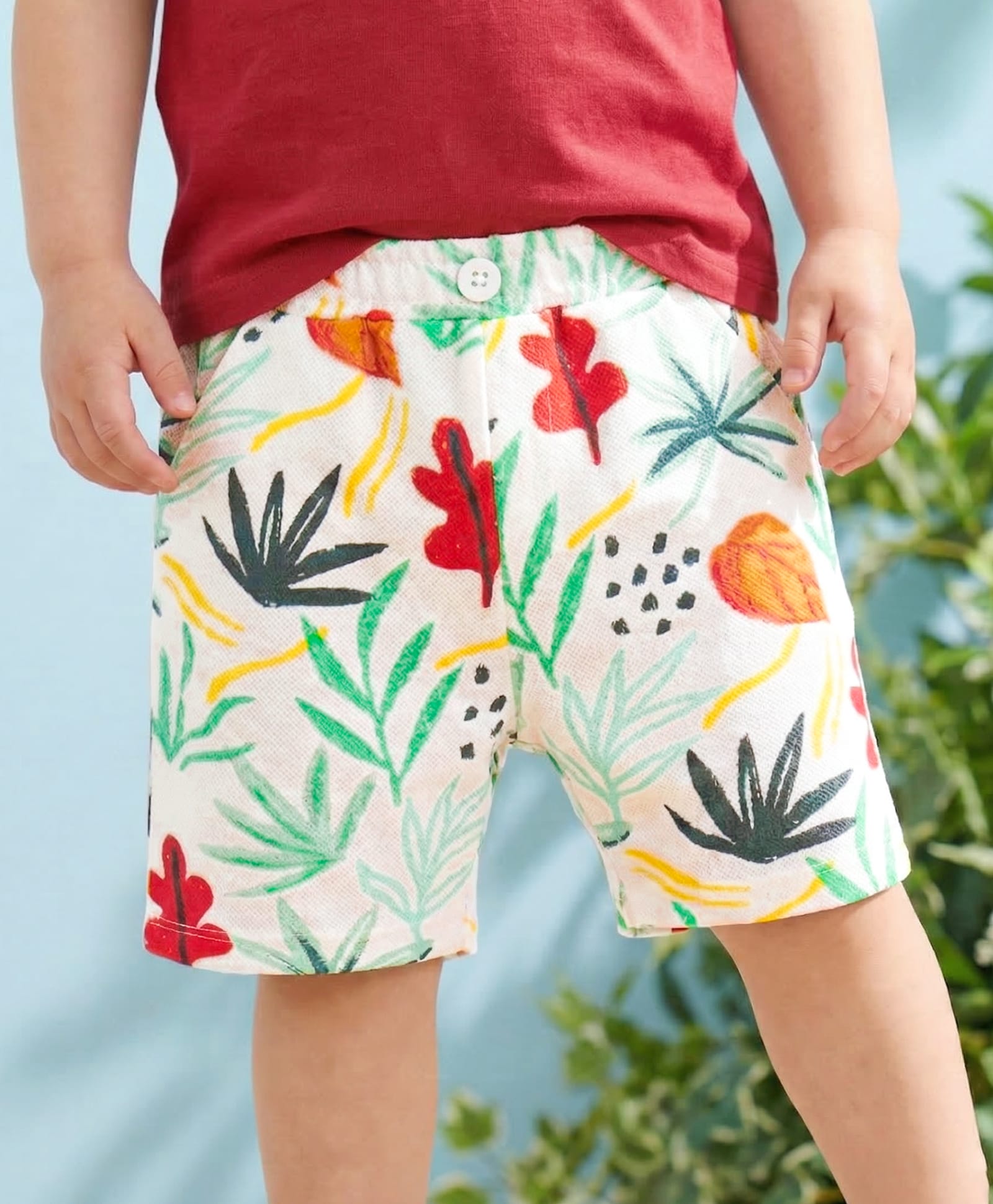 Babyoye Cotton Knit Knee Length Tropical Printed Shorts - White-picture-25