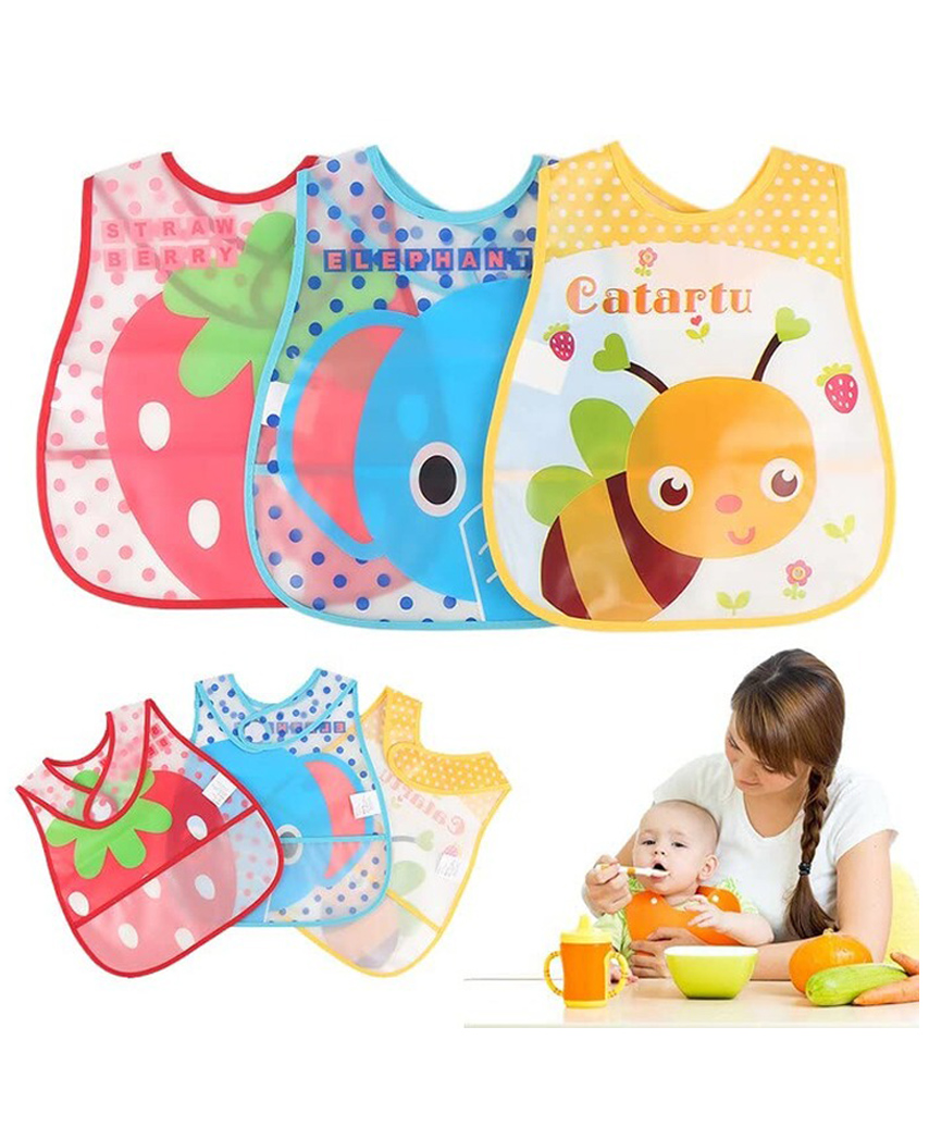 BabyGo Plastic Waterproof Baby Apron with Bib Pack of 3 - Multicolor-picture-14