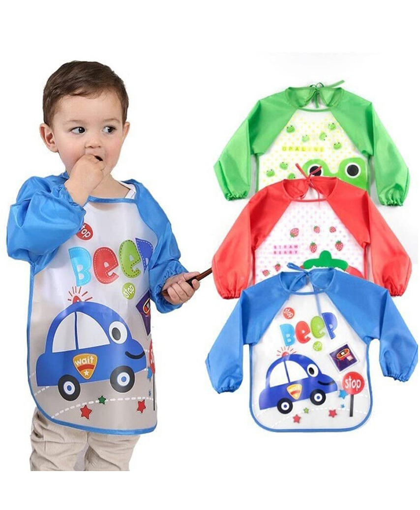 BabyGo Washable 3 Pcs Long Sleeve Bibs, Waterproof Baby Bibs, Toddler Sleeved Bib, Baby Smock for Eating Feeding - Multicolor-picture-34