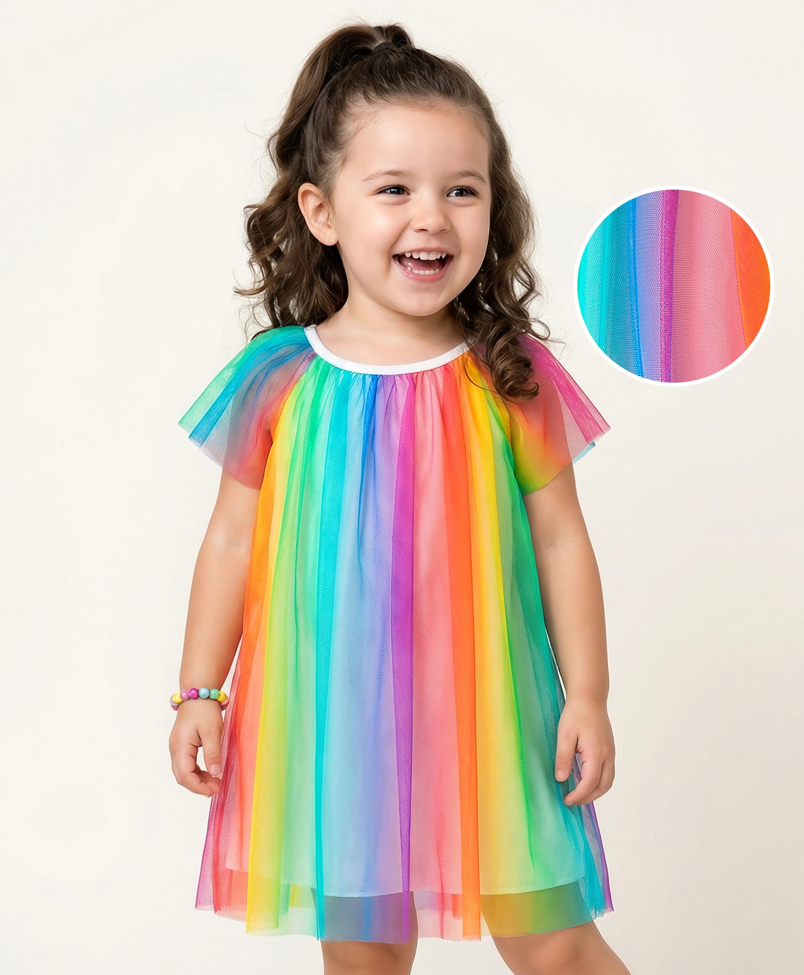 Kookie Kids Half Sleeves Rainbow Color Frock - Multicolor-picture-35