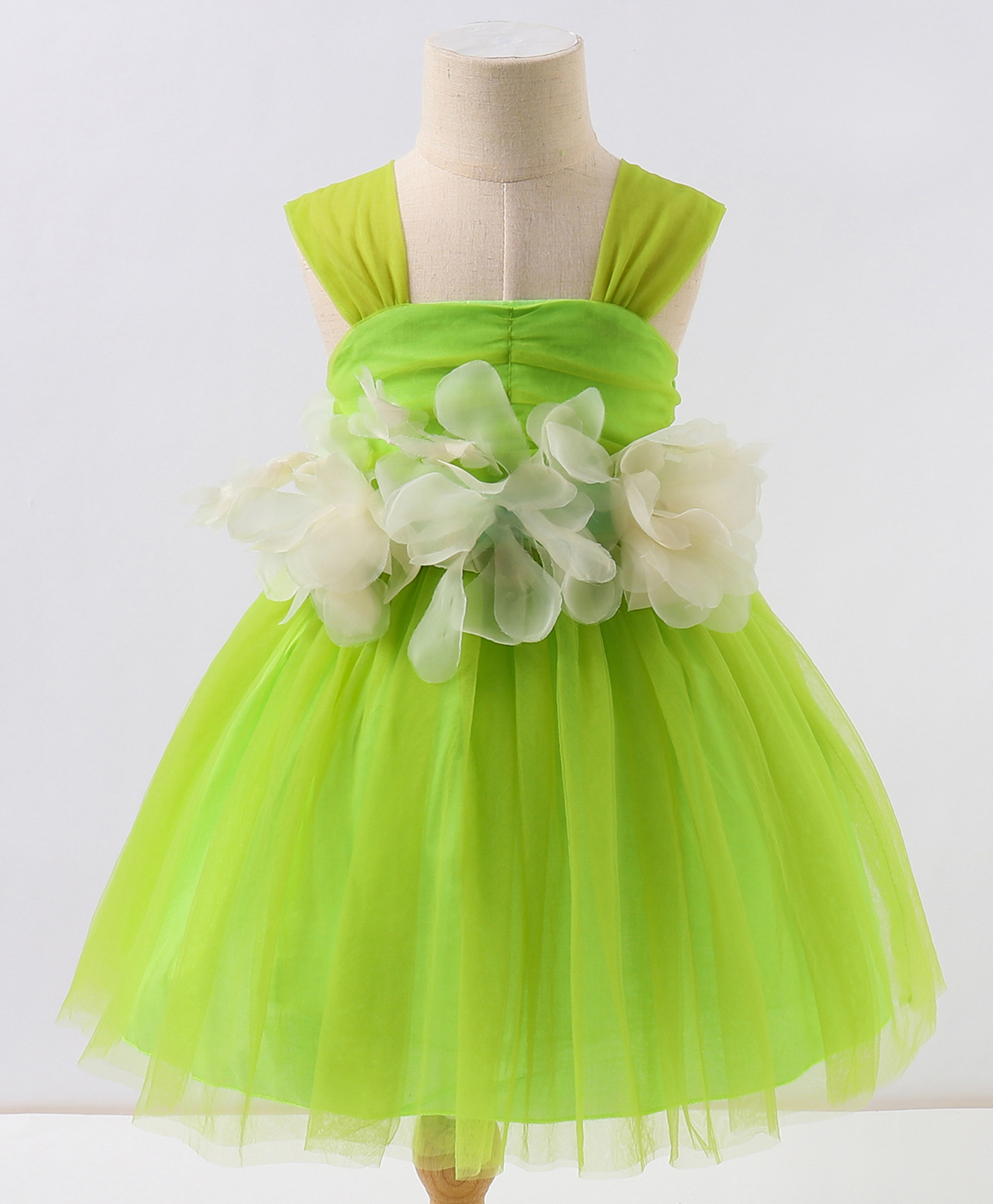 Kookie Kids Sleeveless Party Frock with Floral Applique - Green-image-38