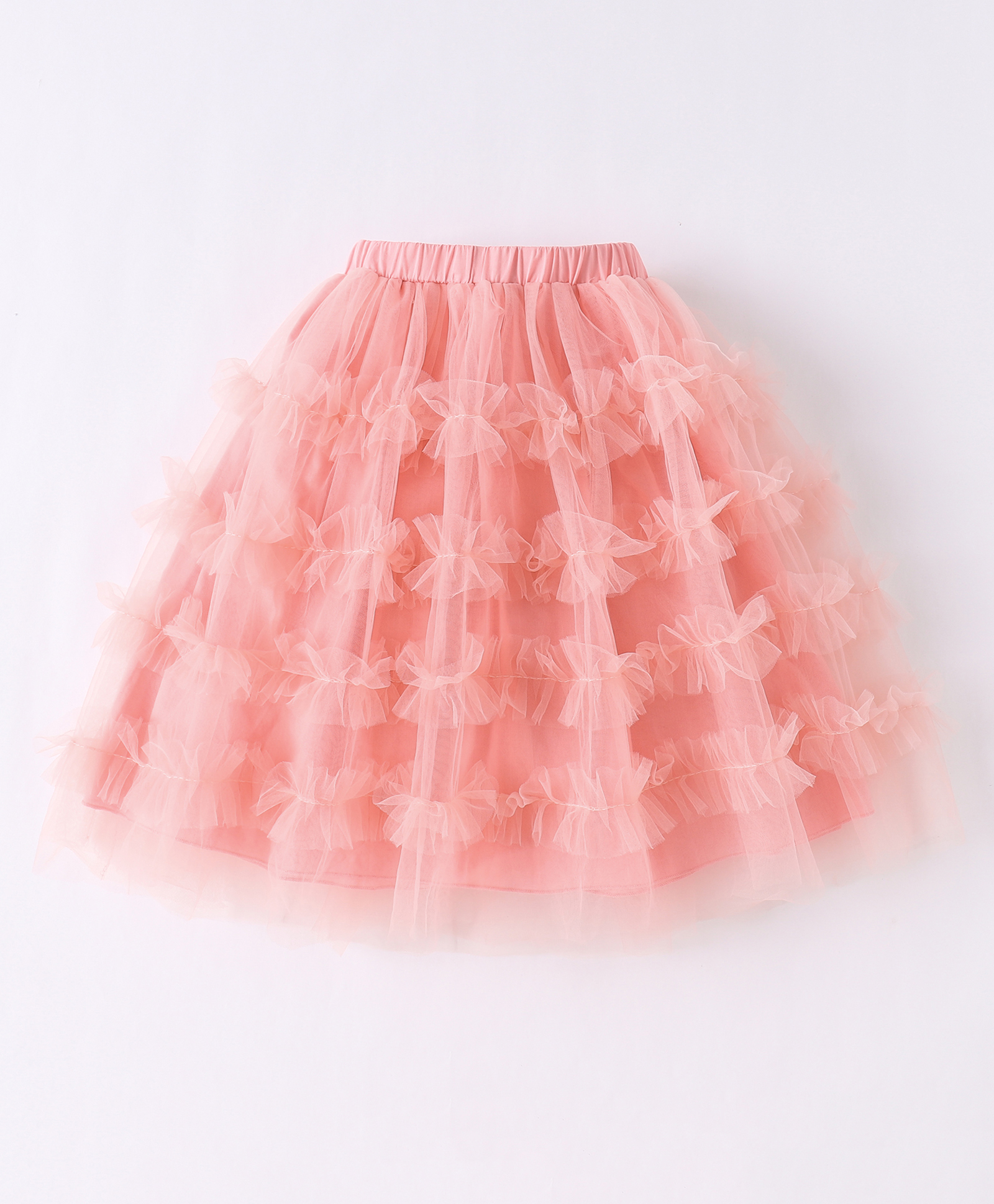Kookie Kids Knee Length Layered Skirt with Frill Design Solid Colour  - Pink-picture-10