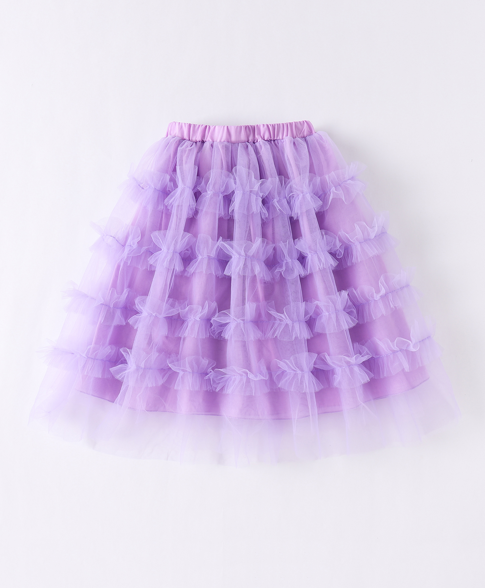 Kookie Kids Knee Length Layered Skirt with Frill Design Solid Colour  - Purple-image-24
