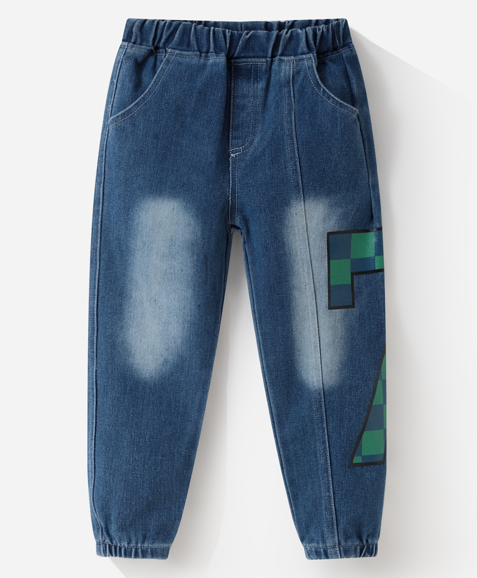 Kookie Kids Denim Washed Jeans with Text Print - Blue-picture-12