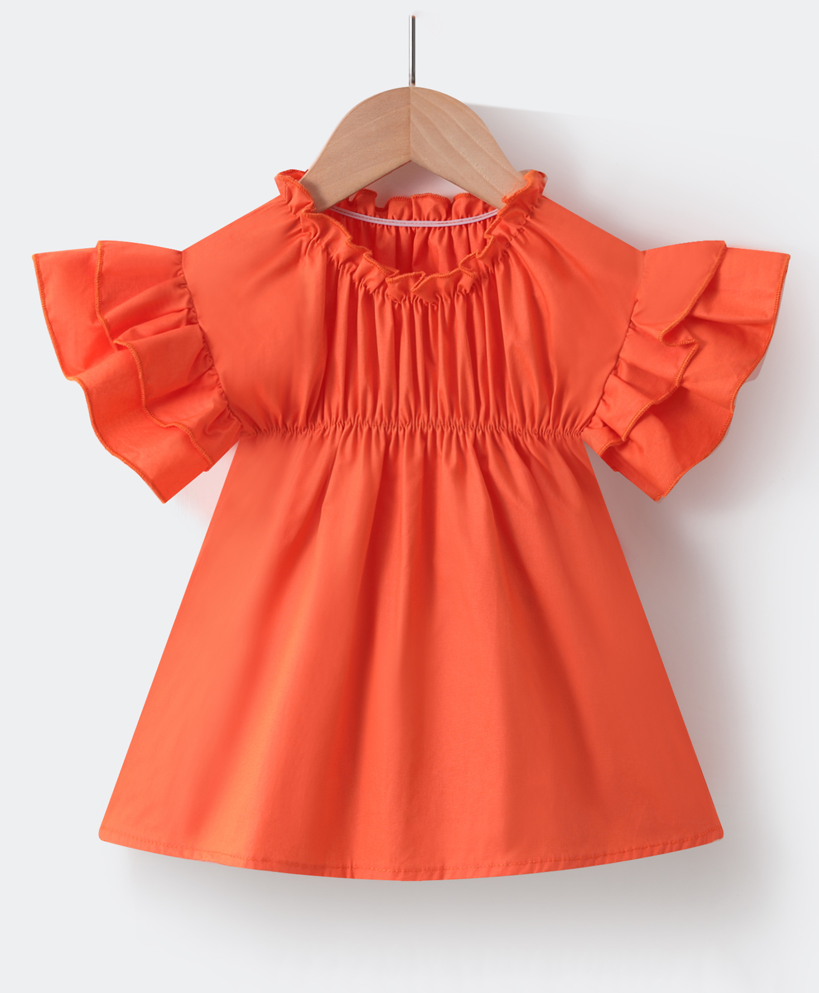 Kookie Kids Cotton Flutter Half Sleeves Fit & Flare Top - Orange-image-4