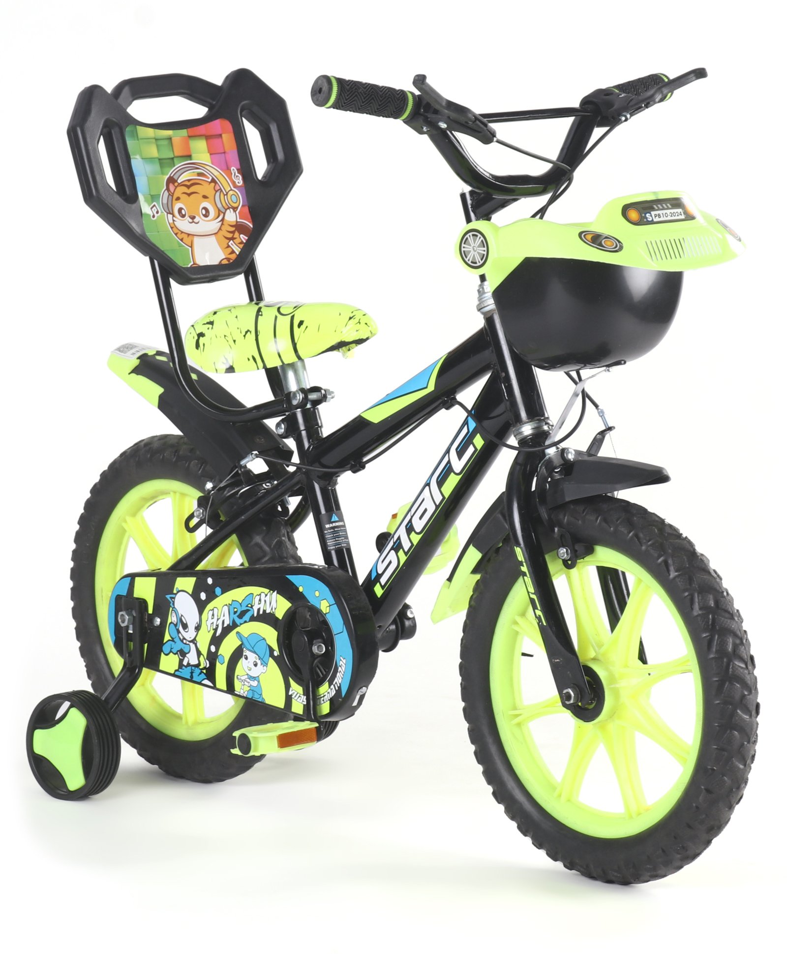 Baby Starc 99% Assembled Kids 14 Inch Bicycle with Storage Basket & Training Wheels - Green