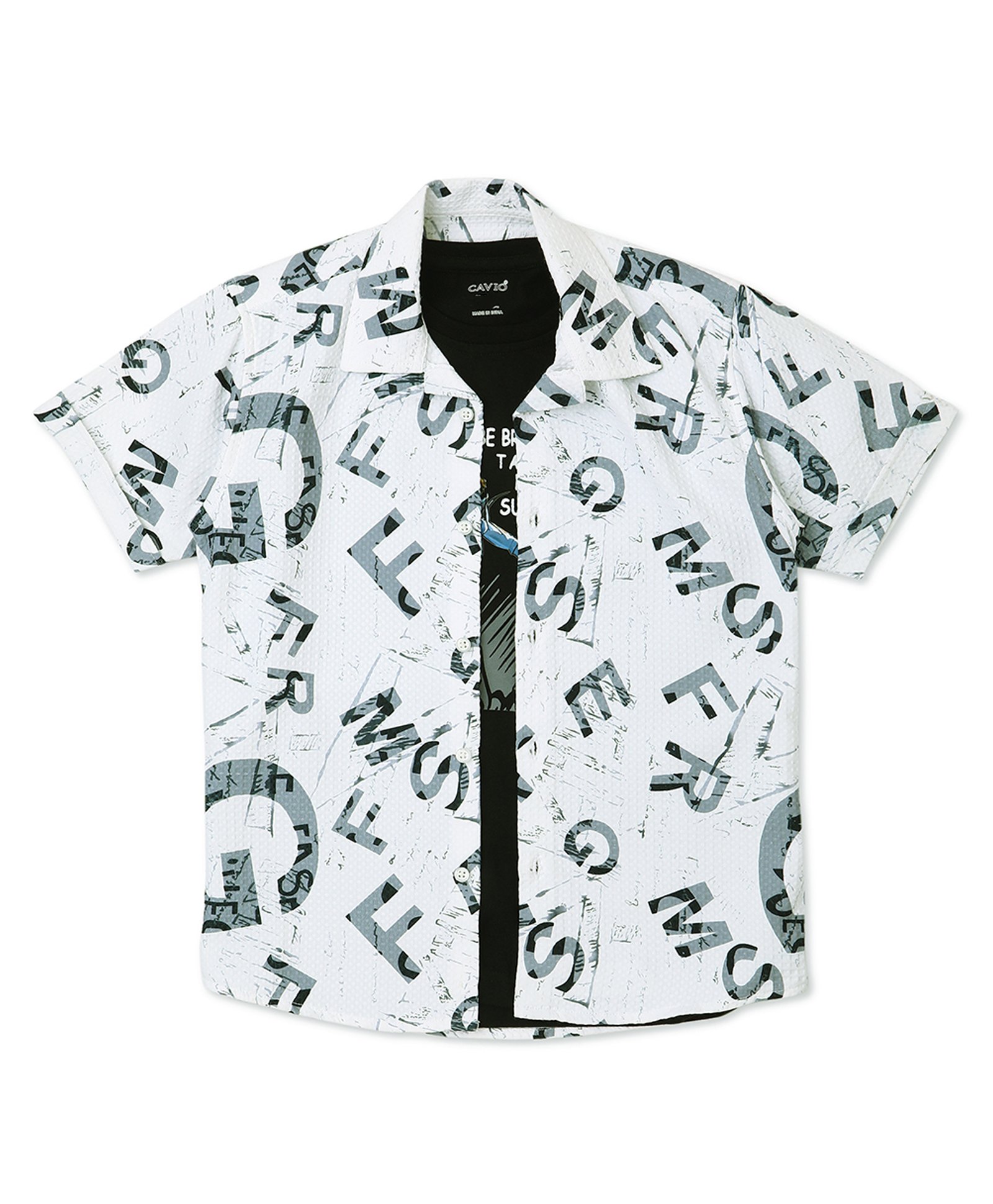 CAVIO Cotton HalfSleeves Alphabet Printed Shirt With Tee - Grey-image-24