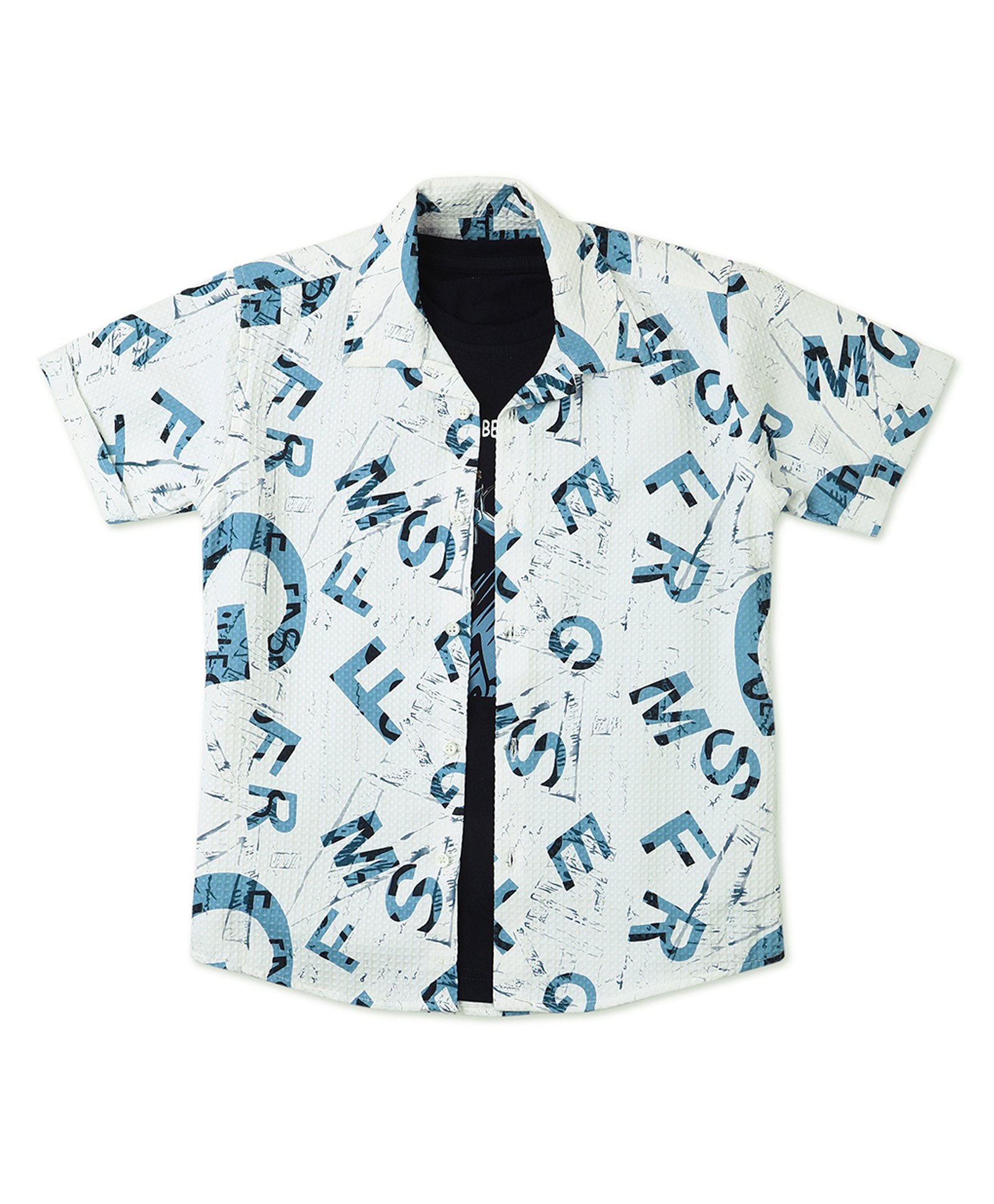 CAVIO Cotton Half Sleeves Alphabet Printed Shirt With Tee - White-picture-28