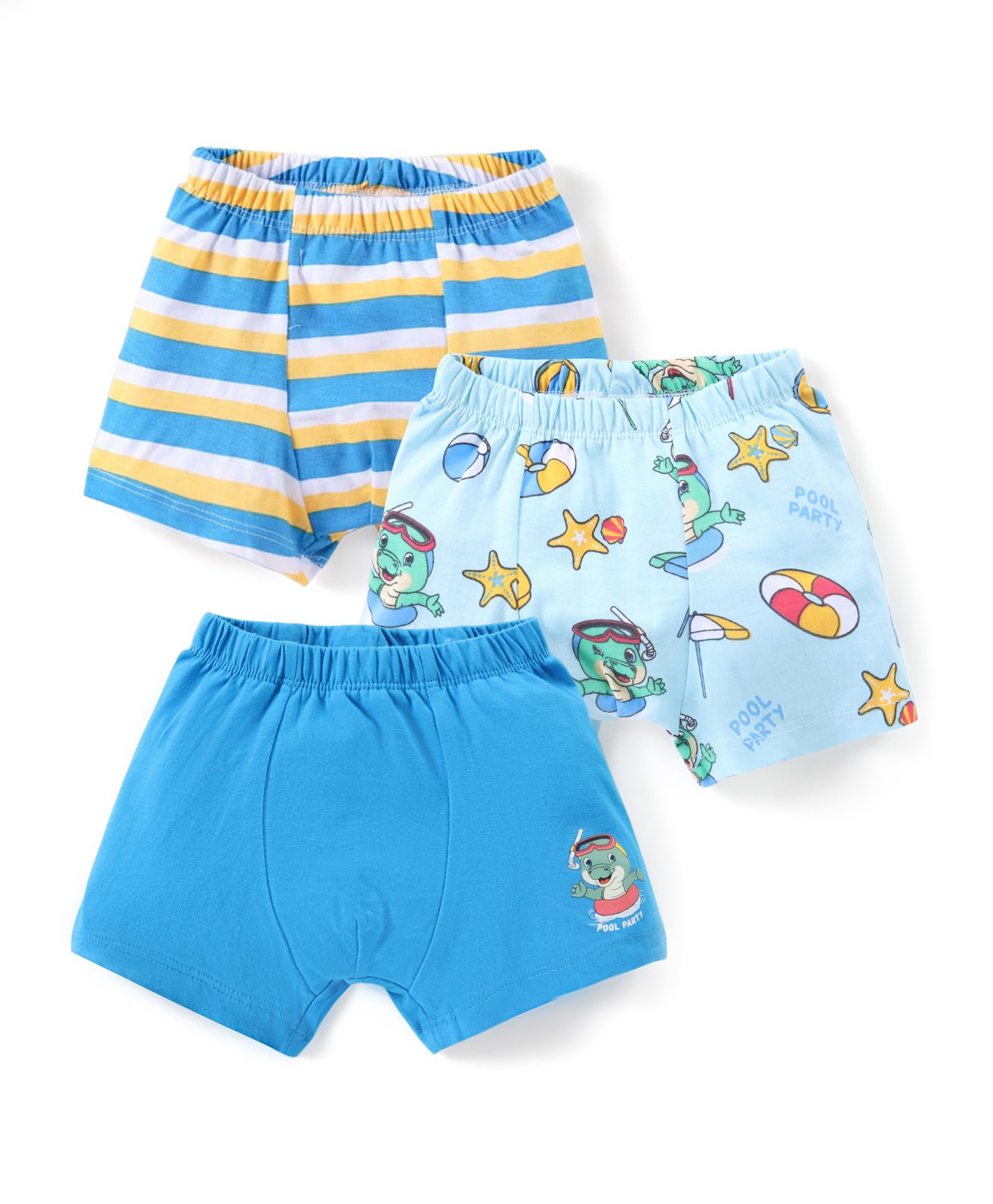 Babyhug 100% Cotton Knit Trunks with Crocodile Print & Stripes Pattern  Pack of 3 - Multocolor-image-38