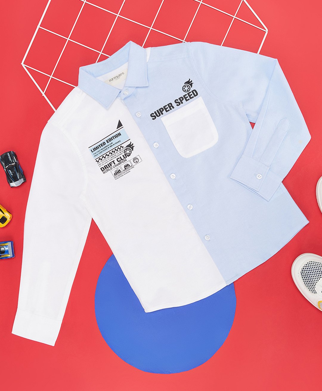 Pantaloons Junior Full Sleeves Colour  Blocked Text Printed Shirt - White & Blue-picture-11
