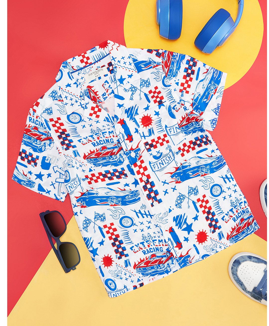 Pantaloons Junior Rayon Half Sleeves Racing Theme Printed Shirt - Medium Blue-image-30