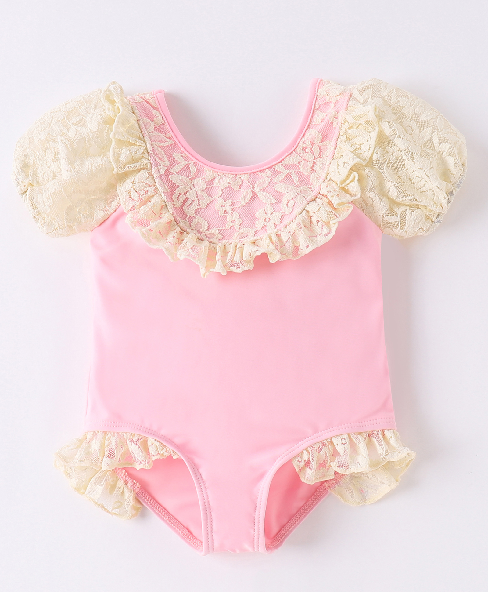 Kookie Kids Puffed Sleeves V Cut Swimsuit - Pink-image-44