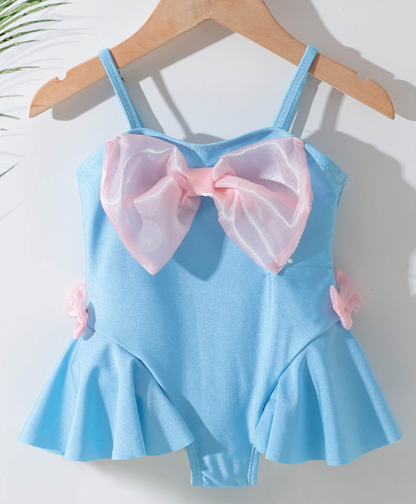 Kookie Kids Sleeveless V Cut Swimsuit with Bow Applique - Blue-image-42