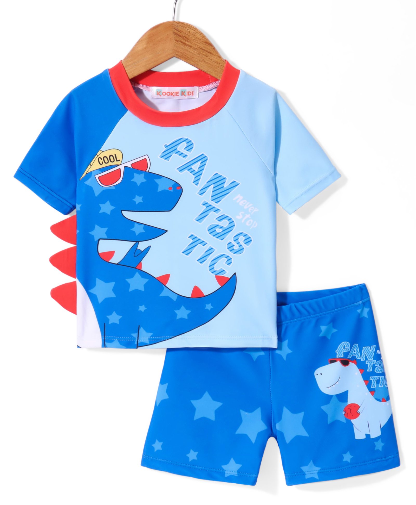 Kookie Kids Half Raglan Sleeves Two Piece Swimsuit with Dino Print - Blue-picture-18