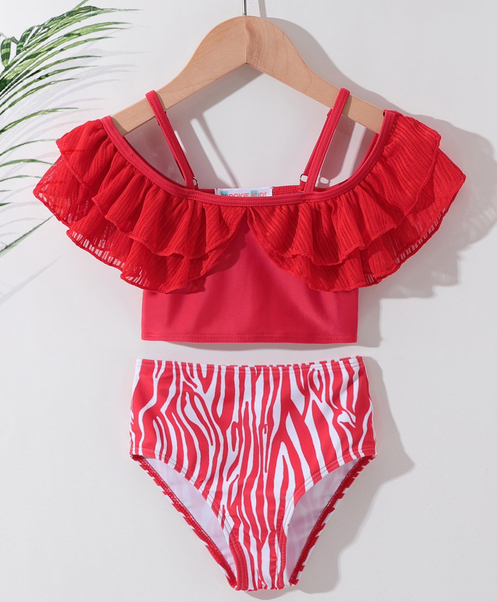 Kookie Kids Sleeveless  Two Piece Swimsuit with Line Print - Red-image-44