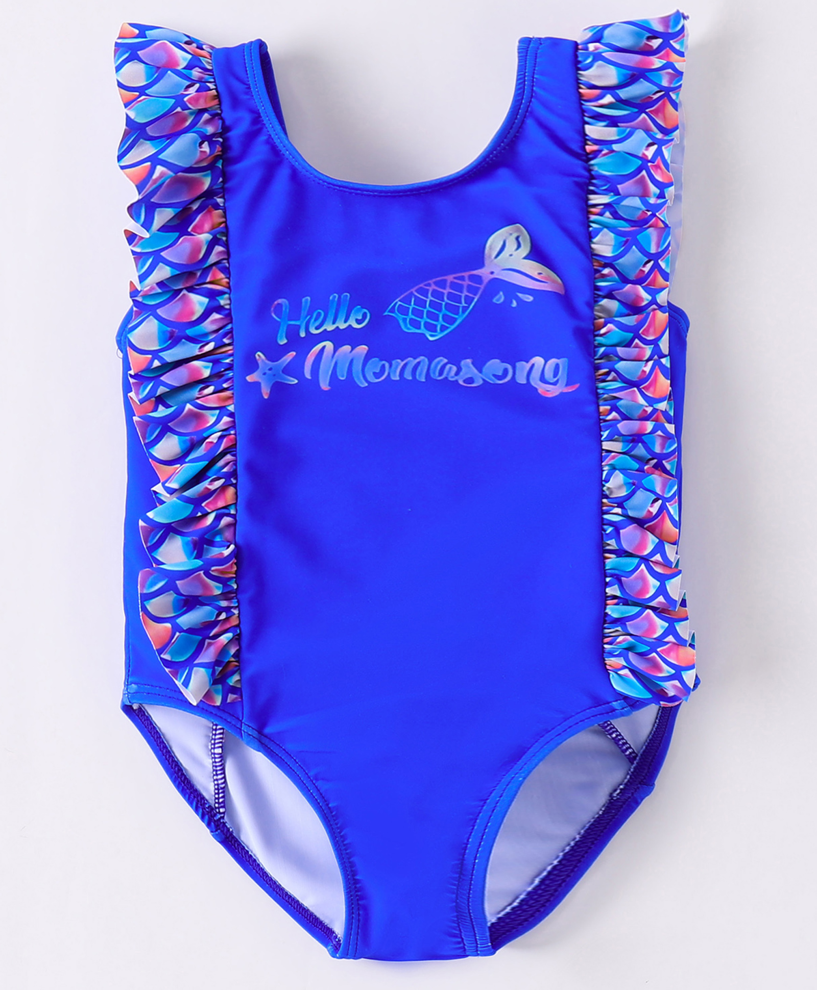 Kookie Kids V Cut Swimsuit with Text Print Frill Detailing - Blue-image-47