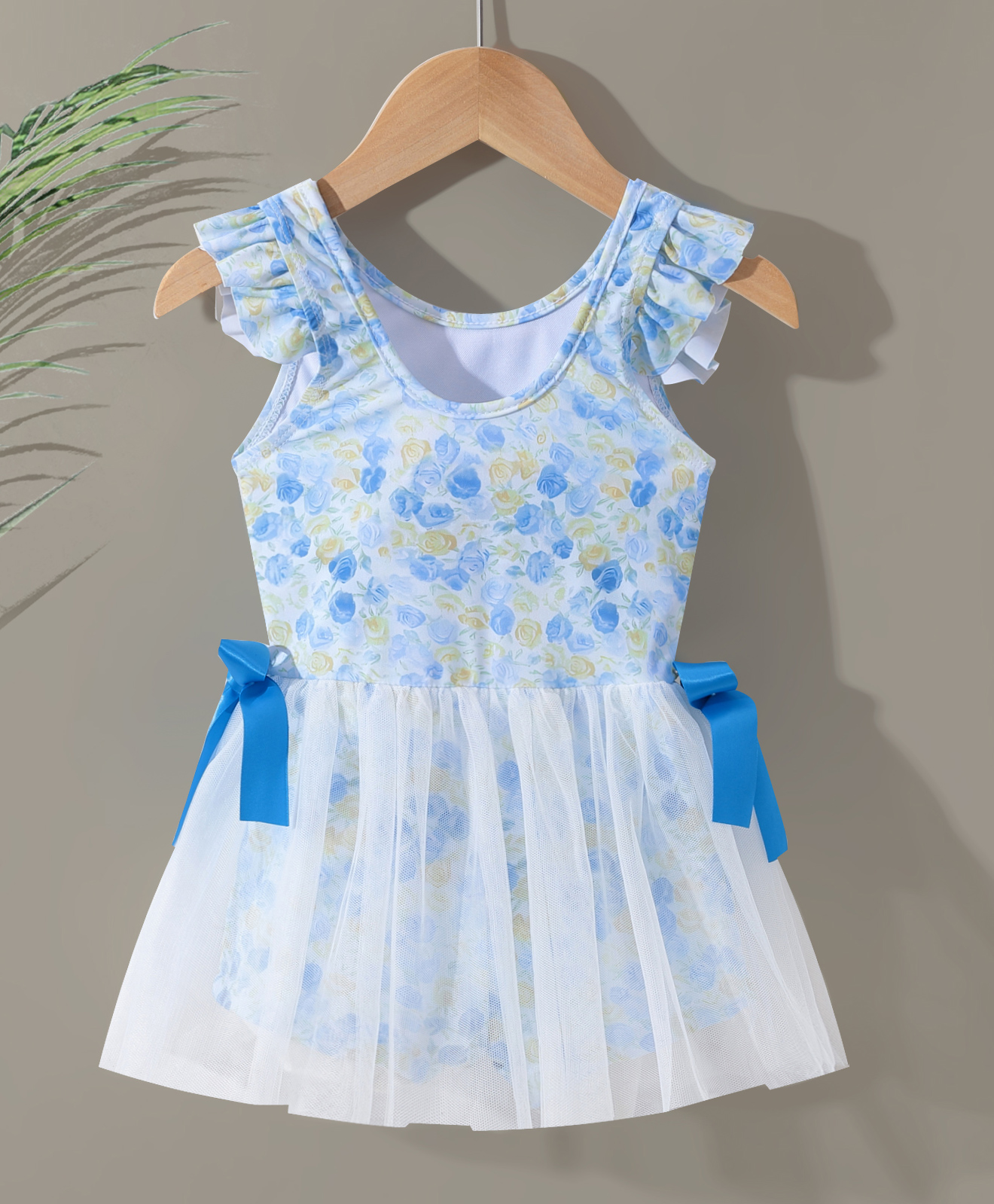 Kookie Kids Sleeveless Swimsuit With Floral Print- Blue-image-35