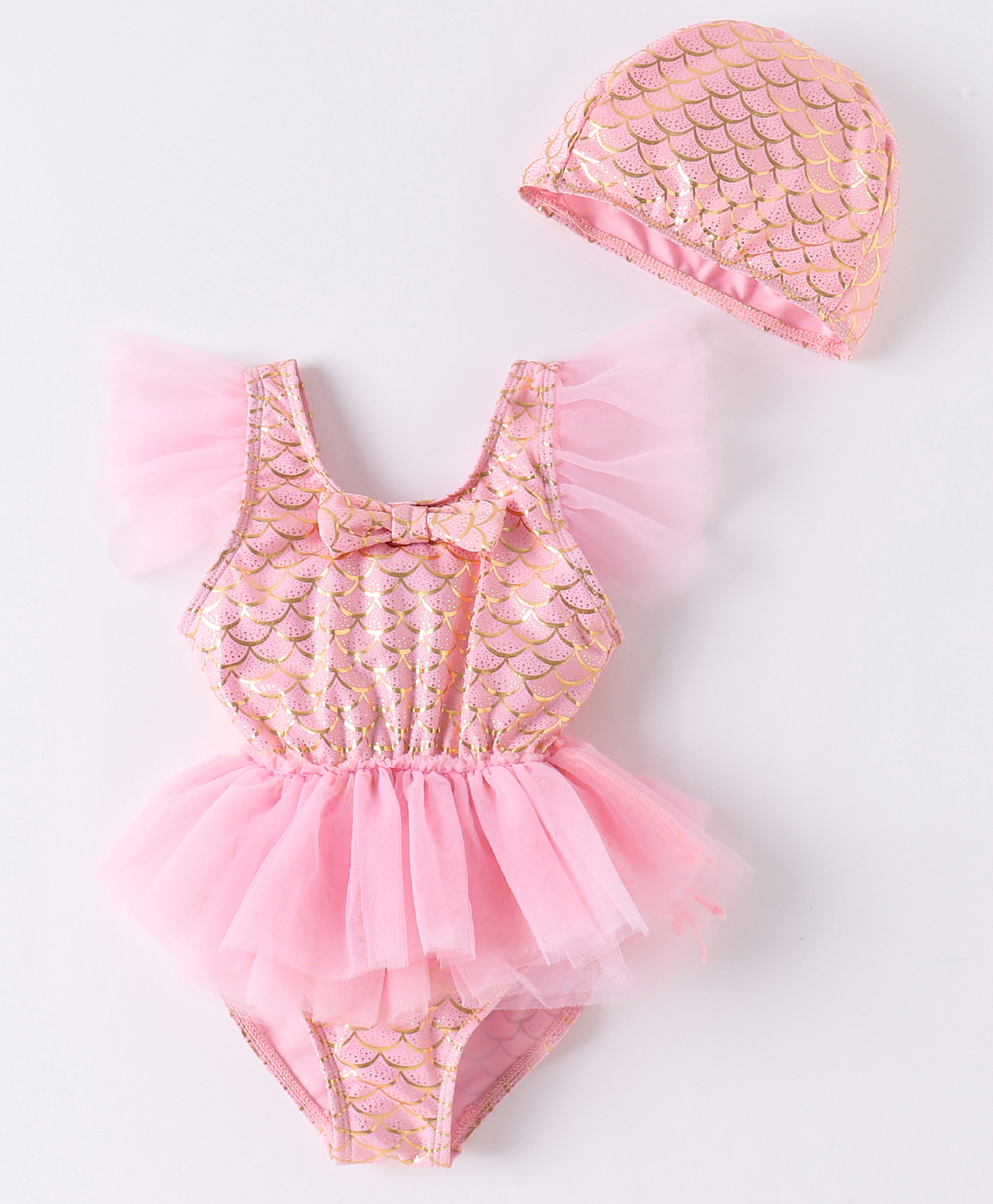 Kookie Kids Sleeveless Frock Swimsuit with Cap -  Pink-image-43