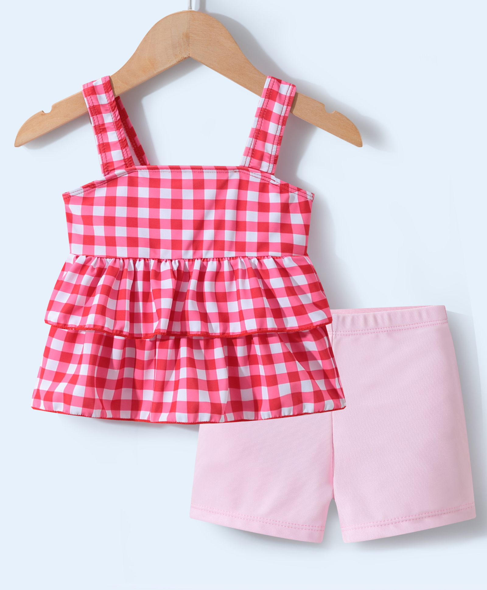 Kookie Kids Sleeveless Two Piece Checked Swimsuit -Red-image-36