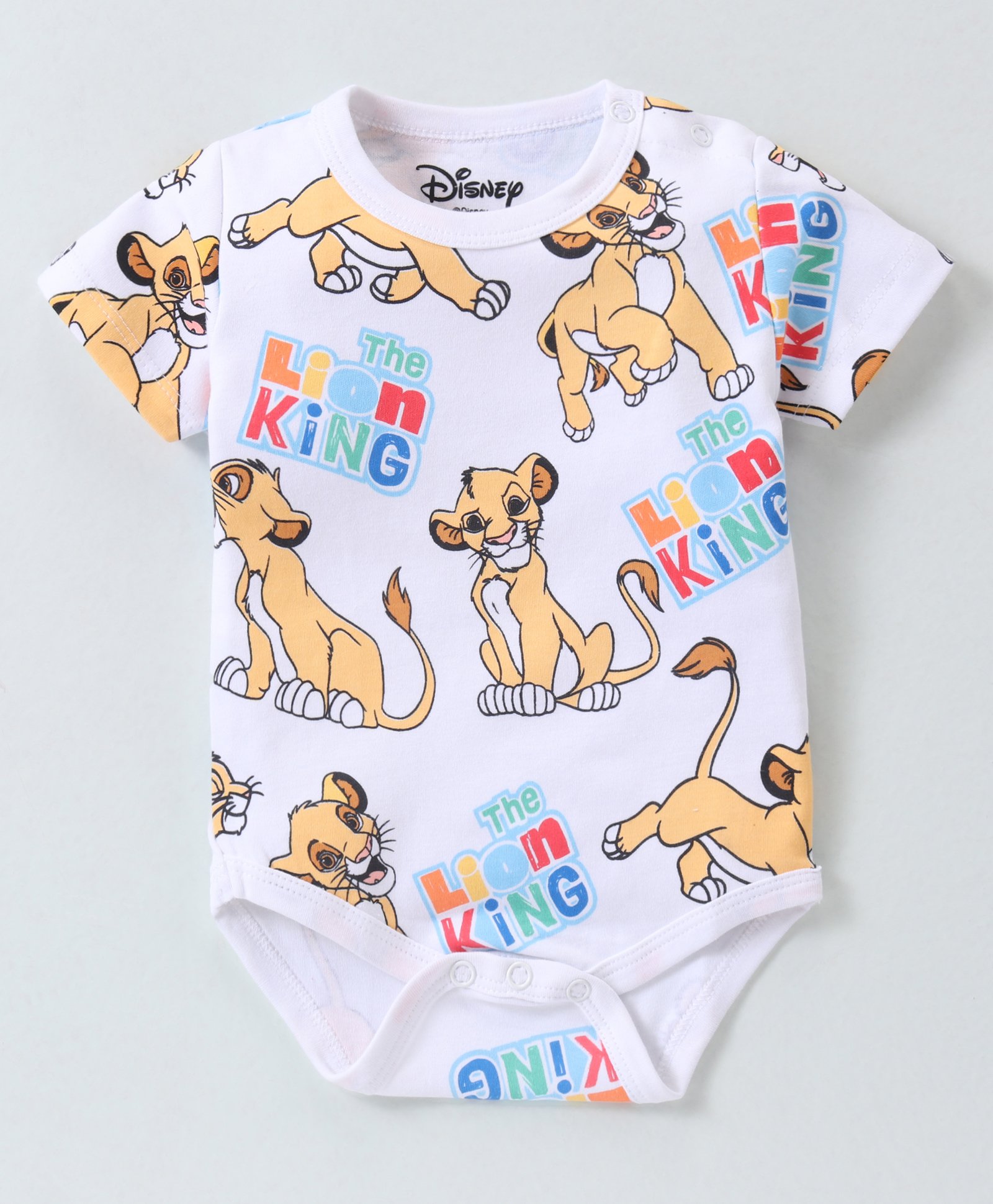 Babyhug Disney 100% Cotton Knit Half Sleeves Onesies With Lion King Print - White-picture-12