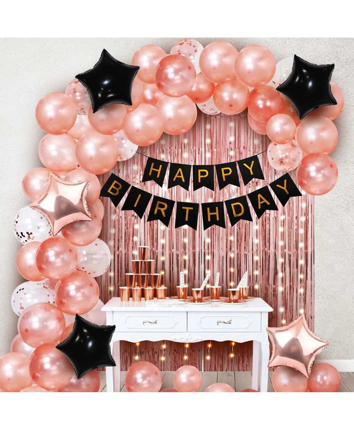 Surprise Decor Rose Gold Birthday Decoration Kit-Set Of 69 Pcs Happy Birthday Decoration Items|Happy Birthday Confetti Rubber Balloons|Happy Birthday Black Banner(Cardstock)-picture-37