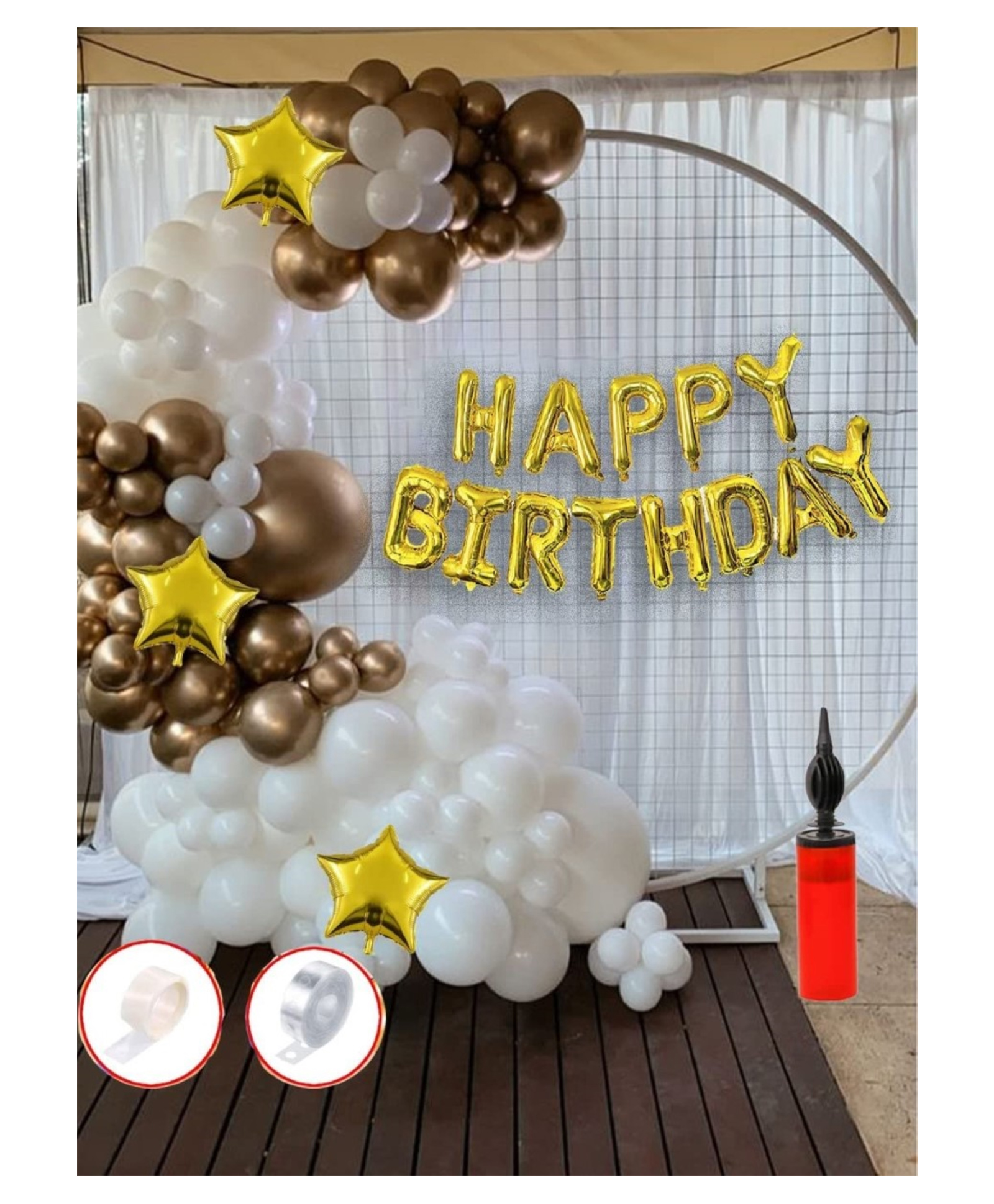 Surprise Decor Birthday Decoration Kit 47 pc  Gold Chrome White Metallic Balloons Combo with Birthday Foil Balloons, Arc, Glue Dot for girls Kids Baby Birthday Decoration Items | Birthday Decoration Combo-image-27