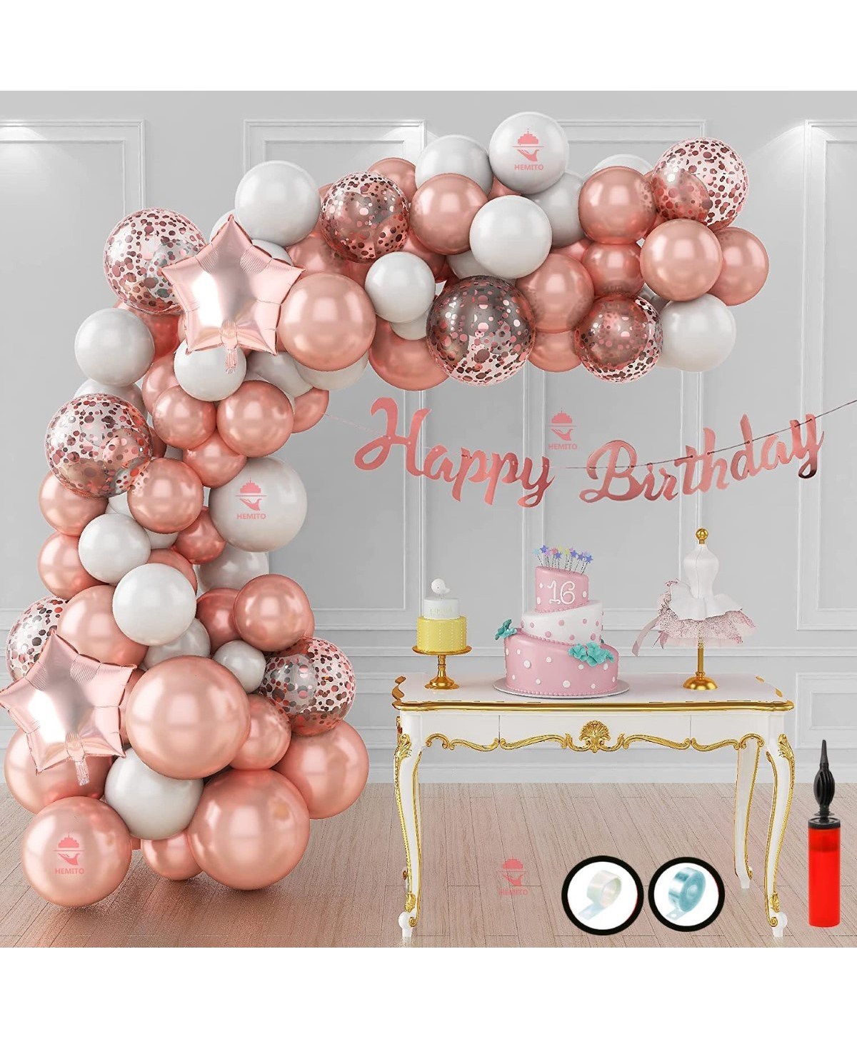 Surprise Decor 60 PCS Rose Gold & White Balloon Garland Kit, Baby Shower Party Decorations with Gold Moon & Stars Foil Balloons for Boy & Girl Unicorn Birthday Party-image-6