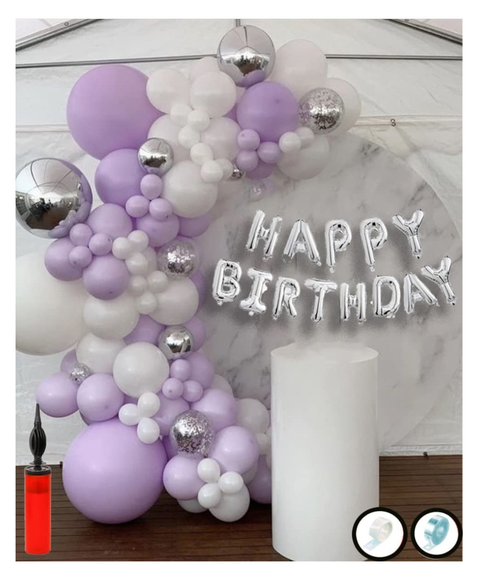 Surprise Decor 59 Pc Birthday Decoration Kit  Purple Pastel White Balloons Combo with Birthday Foil Balloons, Arc, Glue Dot for girls Kids Baby Birthday Decoration Items | Birthday Decoration Combo-image-45