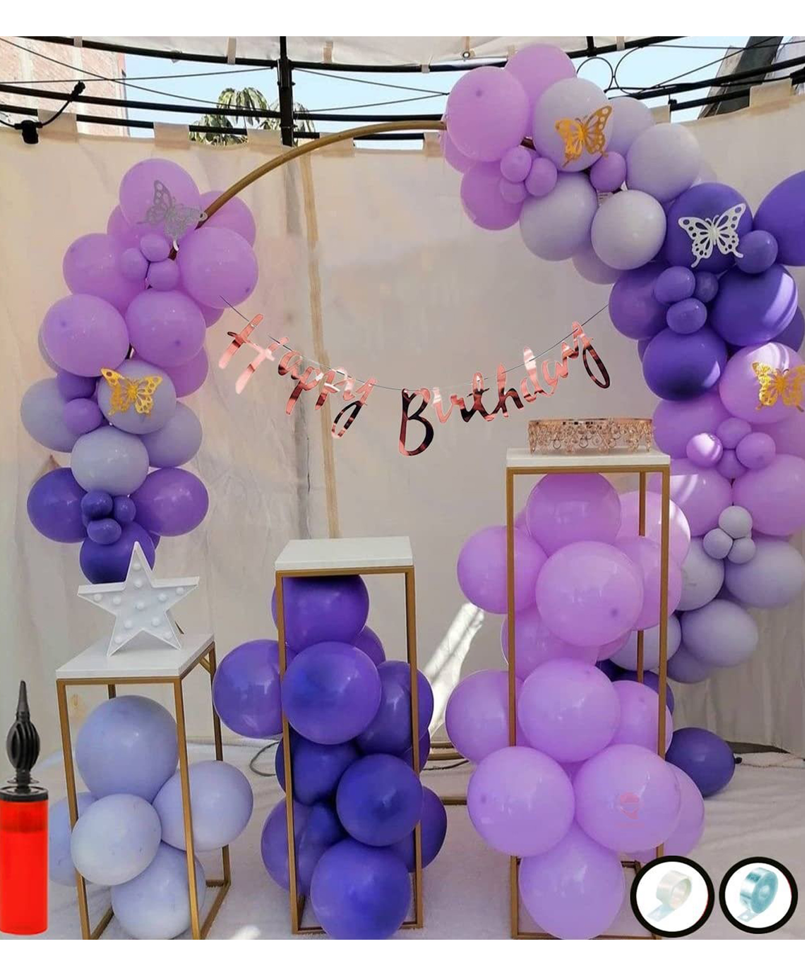 Surprise Decor 64 pc  Purple Sky Latex Blue Balloons Combo with Birthday Banner, Arc, Glue Dot for girls Kids Baby Birthday Decoration Items | Birthday Decoration Combo-image-41