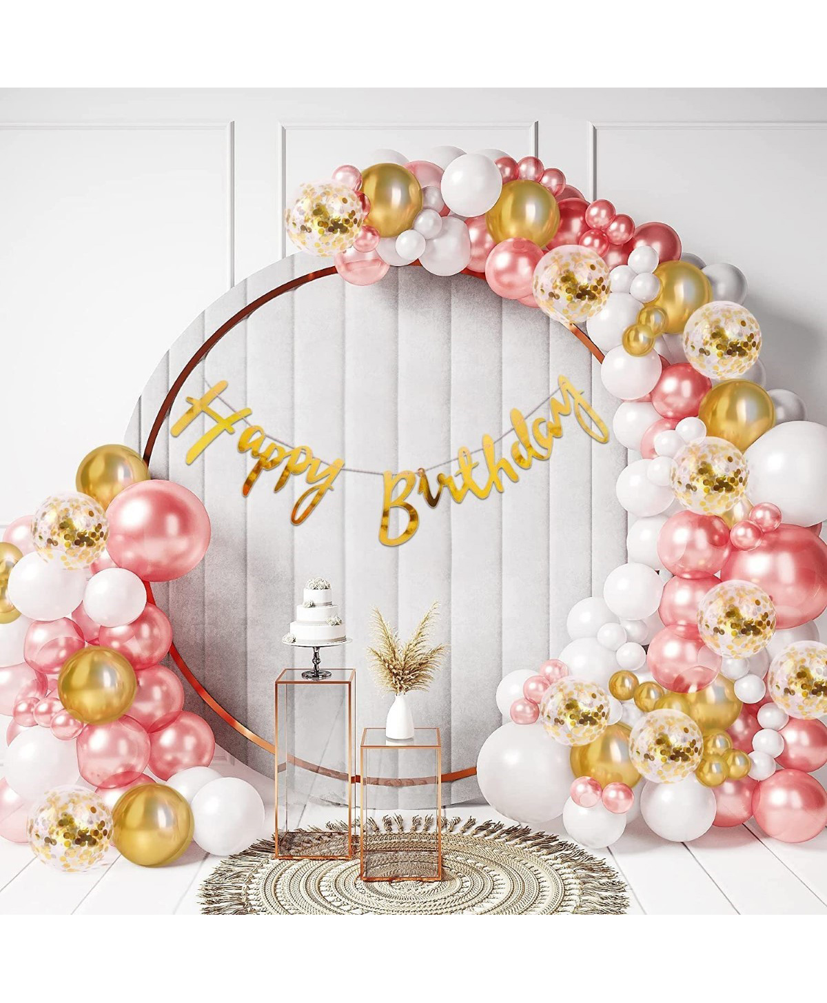 Surprise Decor Rose Gold Birthday Decoration Items Combo Set For Girls Kids - Happy Birthday Banner, Metallic Balloons, Glue Dot,Arch Strip, For Birthday Decorations Celebrations - 47Pcs-image-24