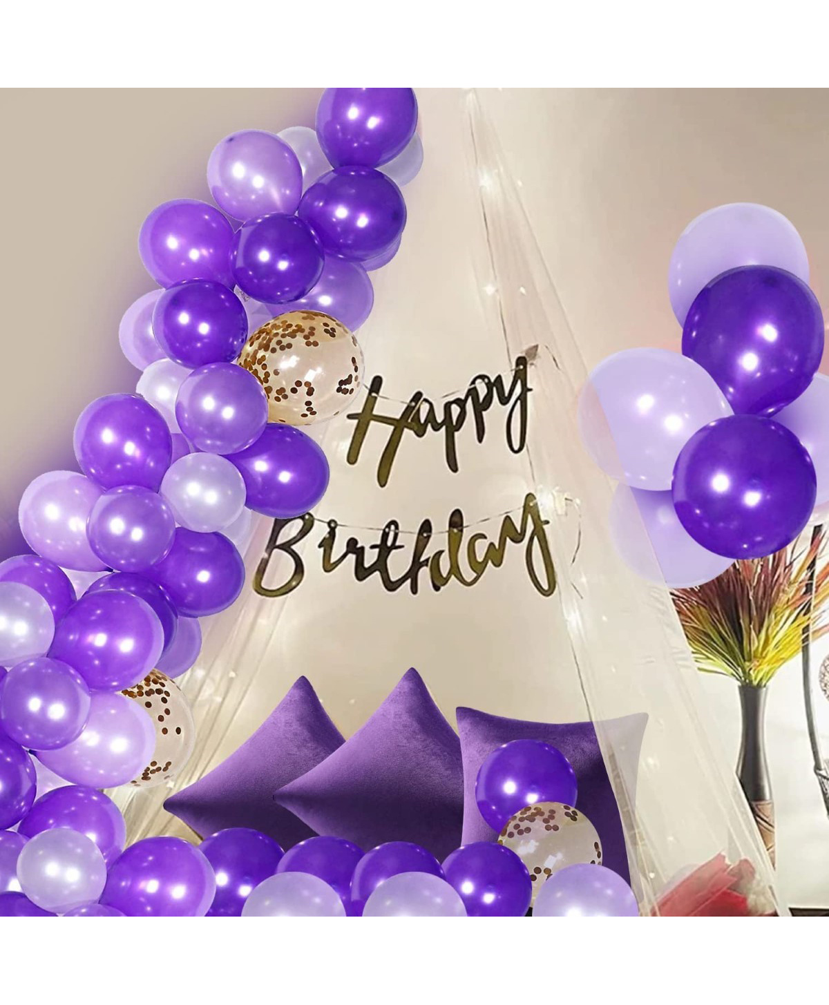 Surprise Decor Purple Birthday Decoration Items - 26 Pcs, Happy Birthday Decoration For Girls | Cabana Tent For Birthday Decoration Items For Women, Girl | Canopy Tent For Decorations | Balloons, Lights-image-23