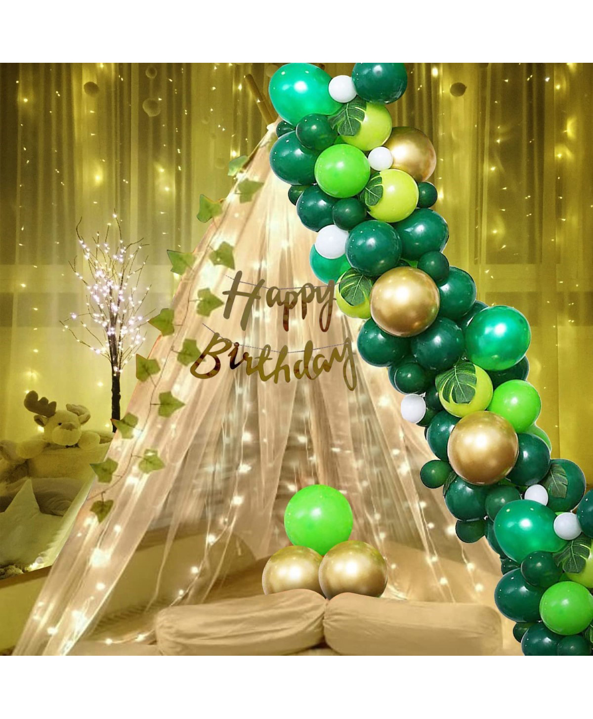 Surprise Decor Birthday Decoration Items-26 Pcs|Happy Birthday Decoration Items , Cabana Tent For Birthday Decoration Items For Girls|Boys|Green Balloons For Decoration With White Net-picture-15